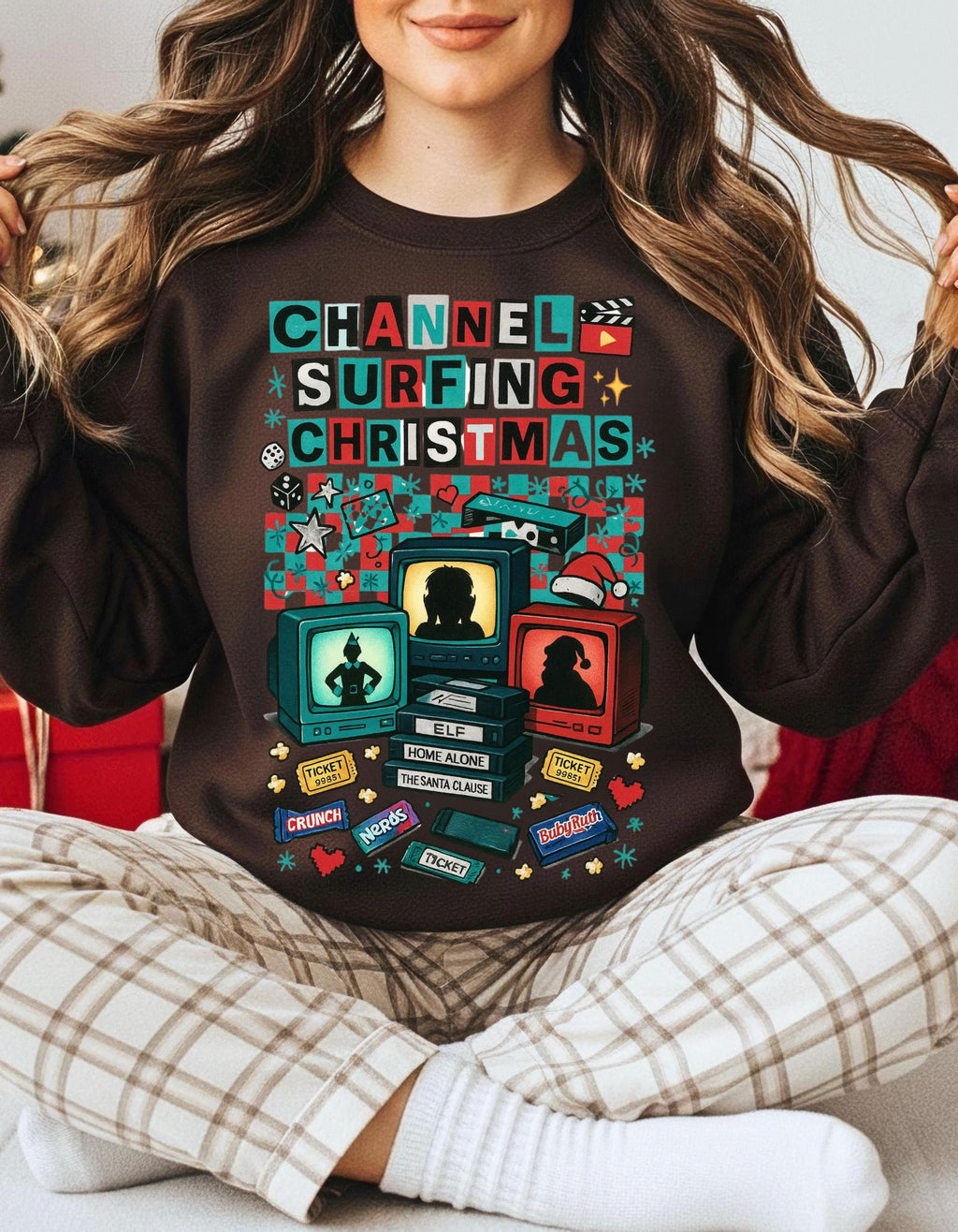 90s Channel Surfing Christmas Sweatshirt, Retro Holiday Crewneck
