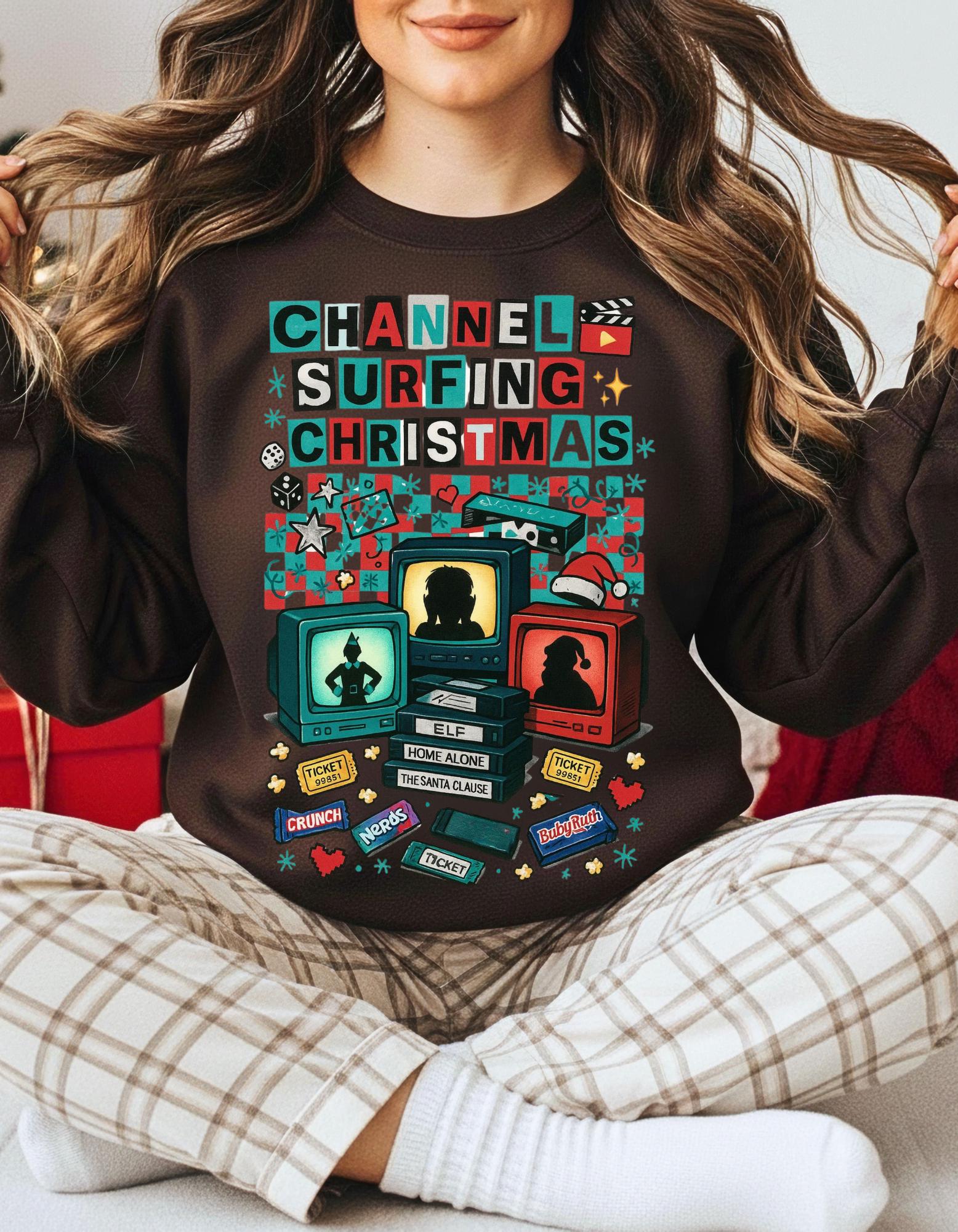 90s Channel Surfing Christmas Sweatshirt, Retro Holiday Crewneck