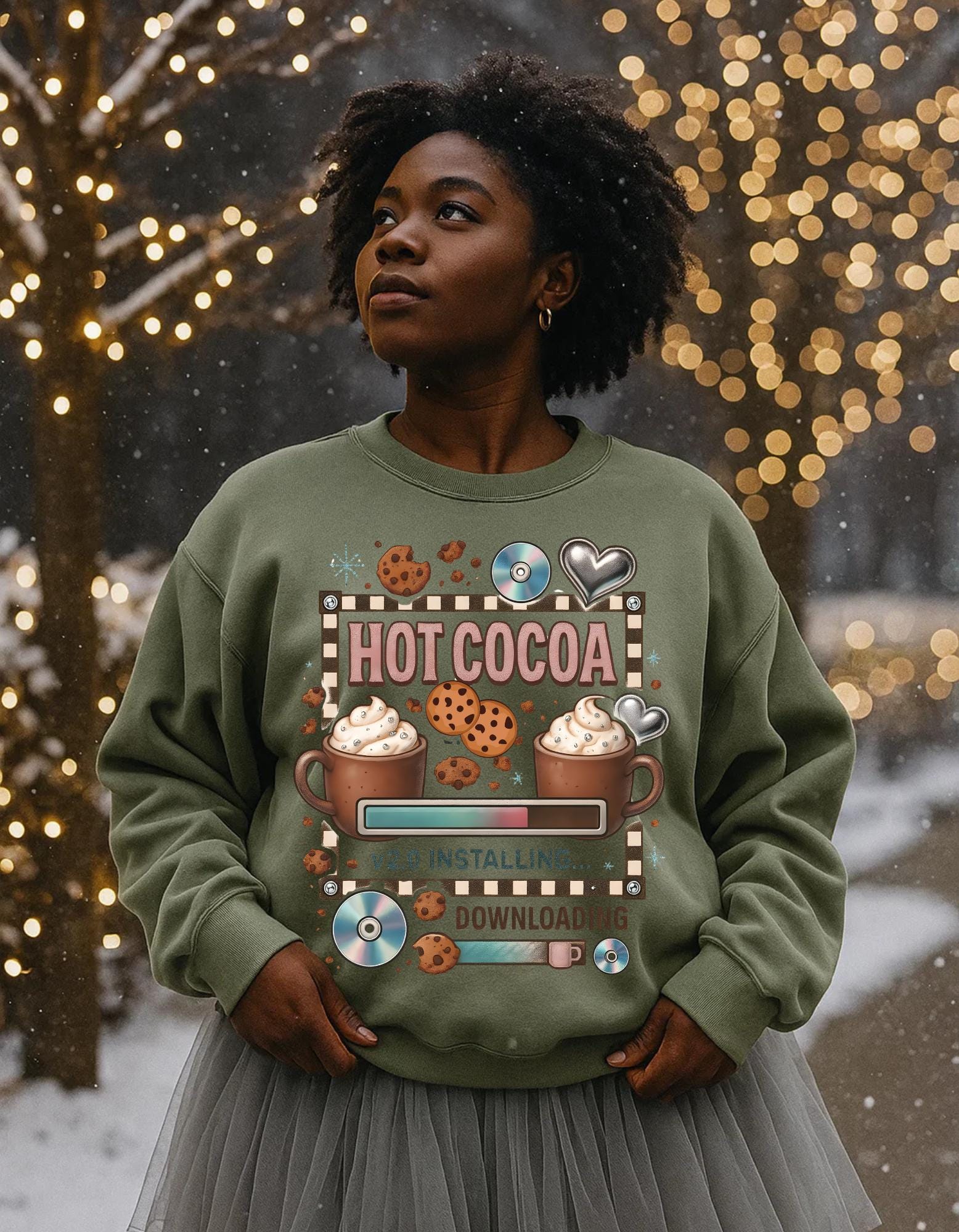 Cozy Hot Cocoa Crewneck Sweatshirt | Retro Y2K Christmas Sweater