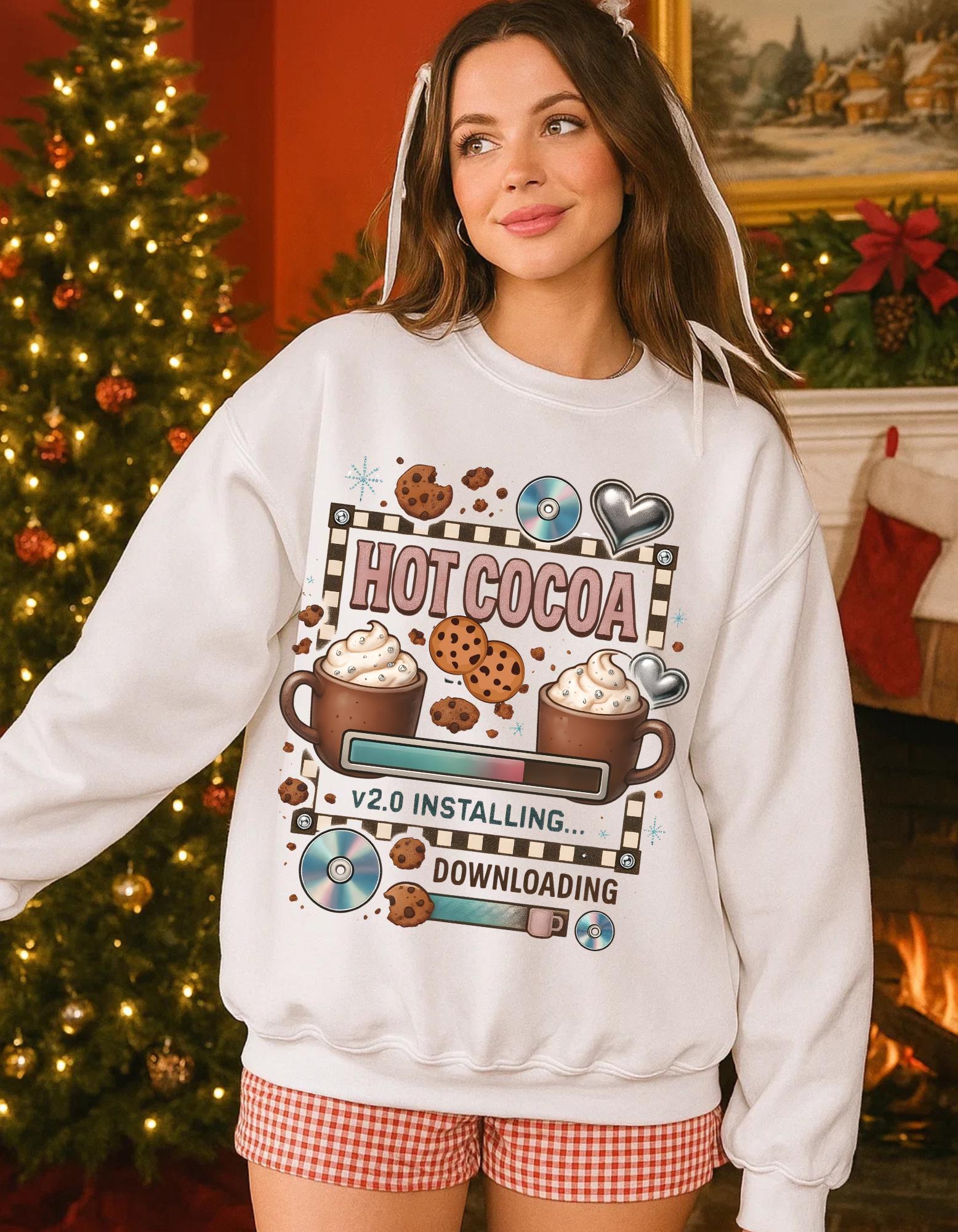 Cozy Hot Cocoa Crewneck Sweatshirt | Retro Y2K Christmas Sweater