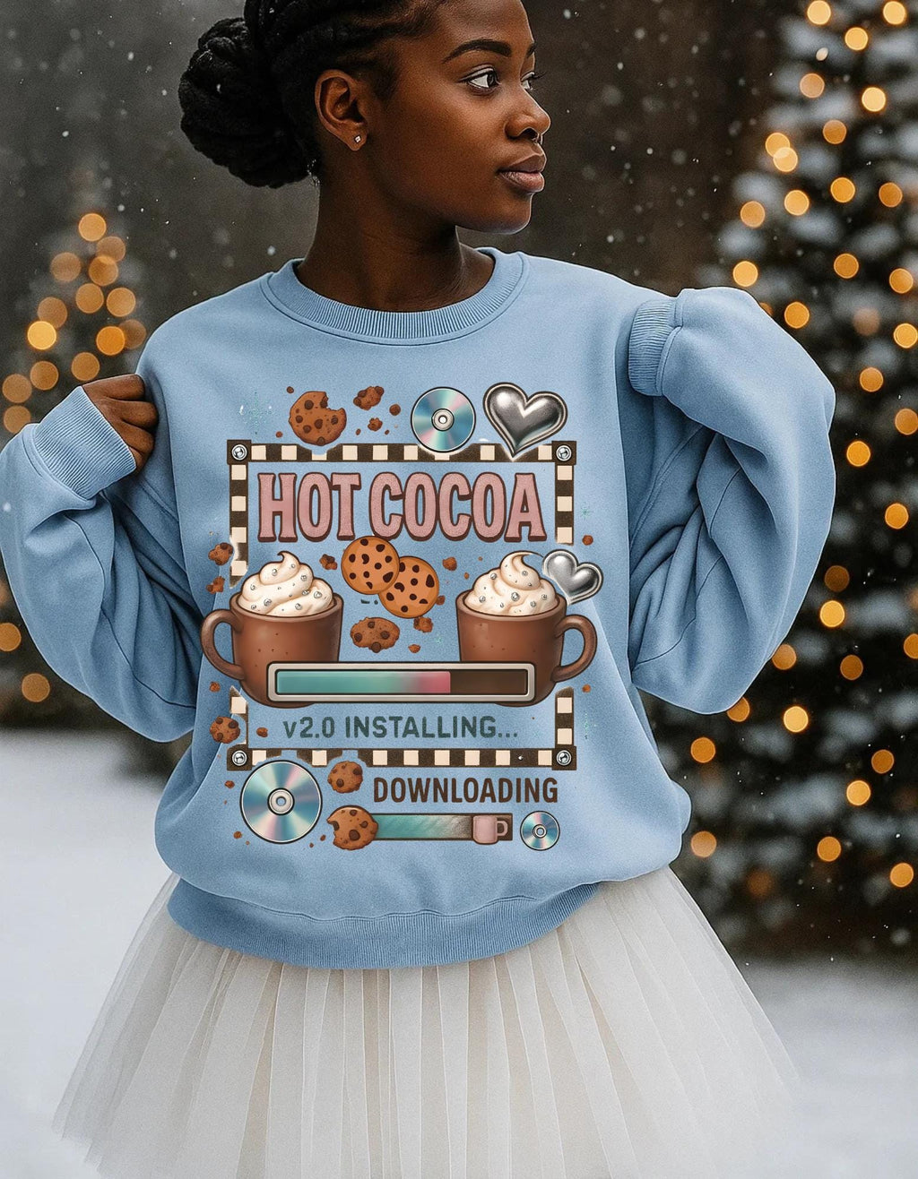 Cozy Hot Cocoa Crewneck Sweatshirt | Retro Y2K Christmas Sweater