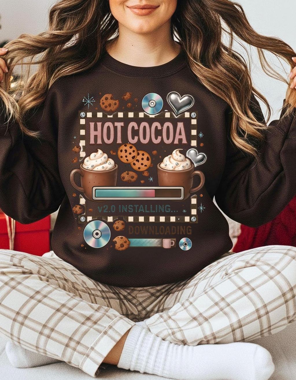 Cozy Hot Cocoa Crewneck Sweatshirt | Retro Y2K Christmas Sweater