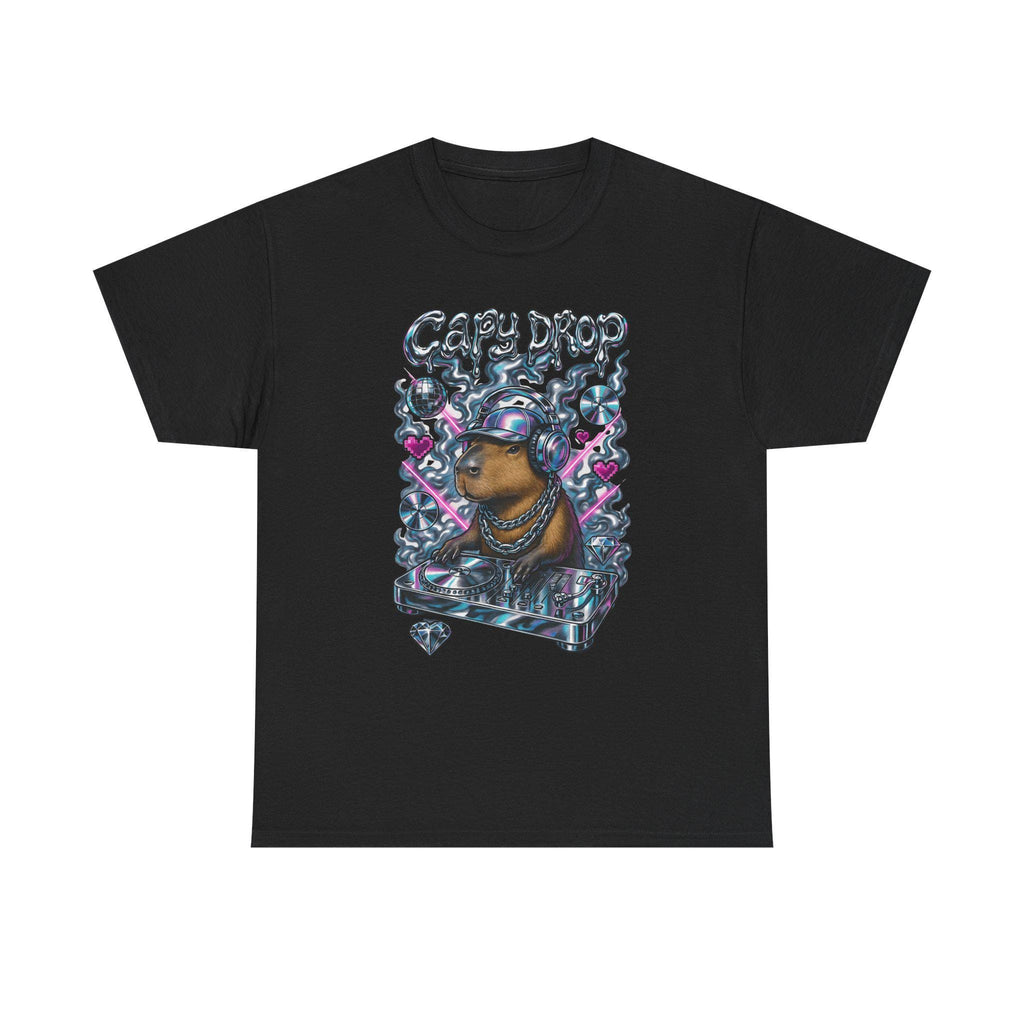 Y2K Capybara DJ Heavy Cotton Tee - Retro Graphic T-Shirt