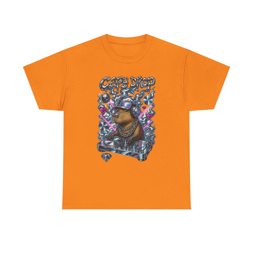 Y2K Capybara DJ Heavy Cotton Tee - Retro Graphic T-Shirt
