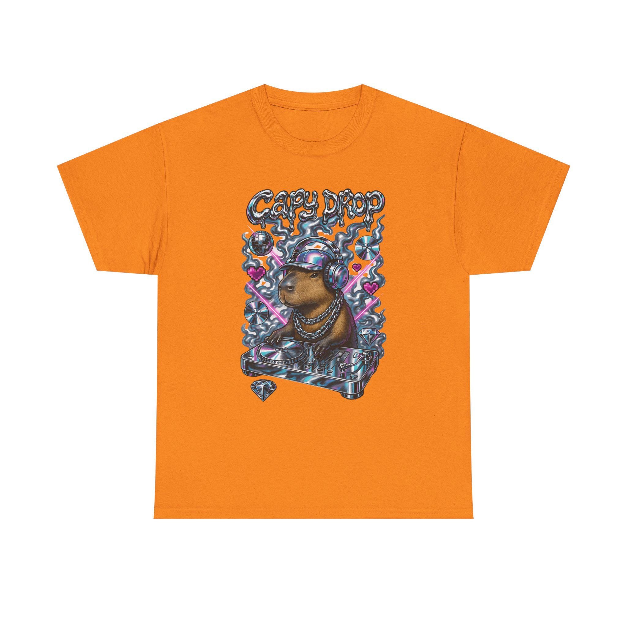Y2K Capybara DJ Heavy Cotton Tee - Retro Graphic T-Shirt