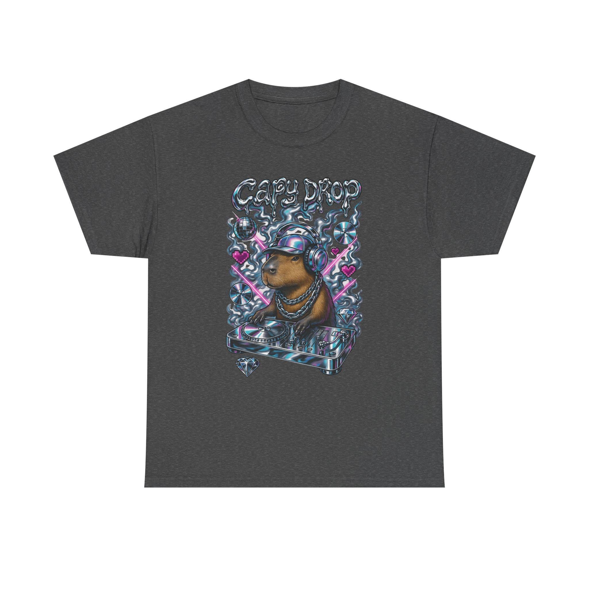 Y2K Capybara DJ Heavy Cotton Tee - Retro Graphic T-Shirt