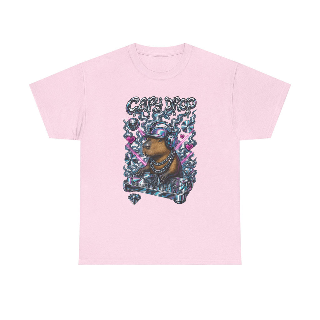 Y2K Capybara DJ Heavy Cotton Tee - Retro Graphic T-Shirt