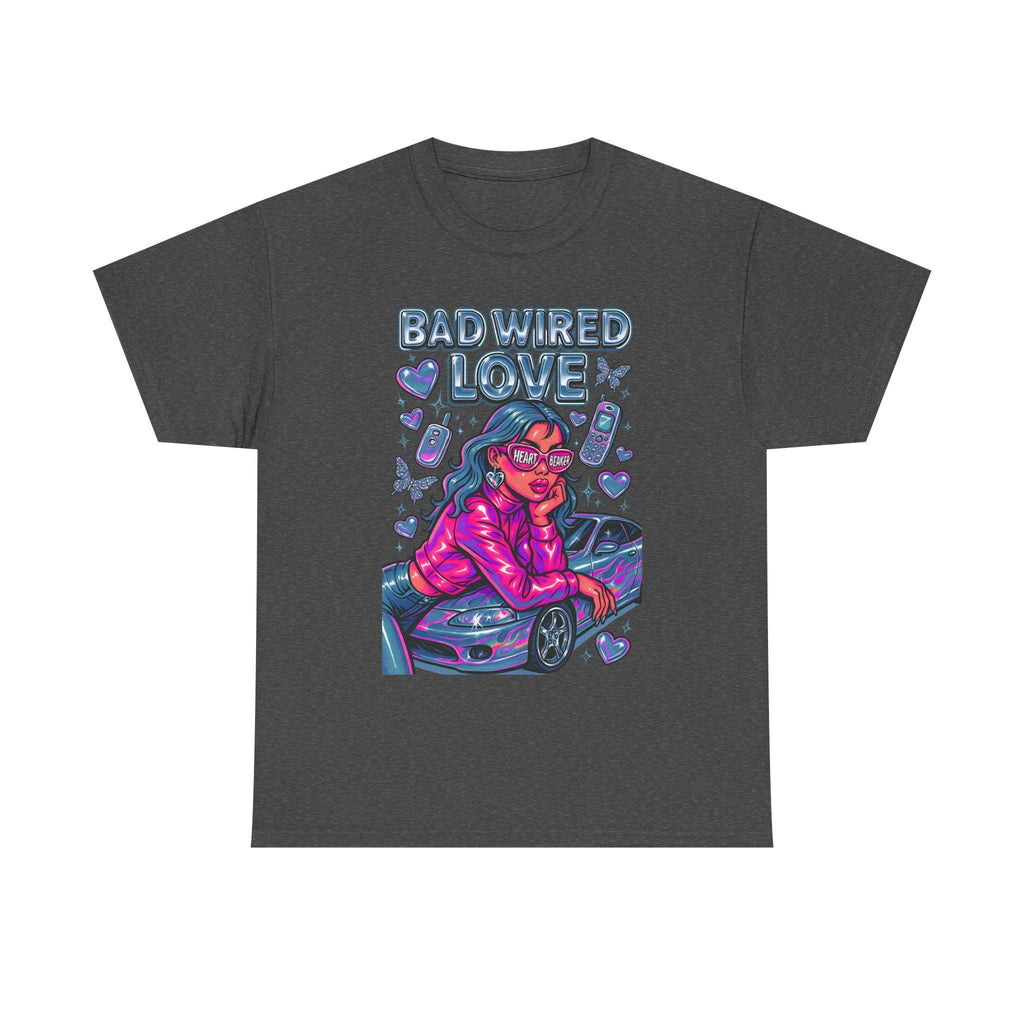 Y2K Chrome Graphic Tee: Bad Wired Heartbreaker, Race Car Chick Shirt
