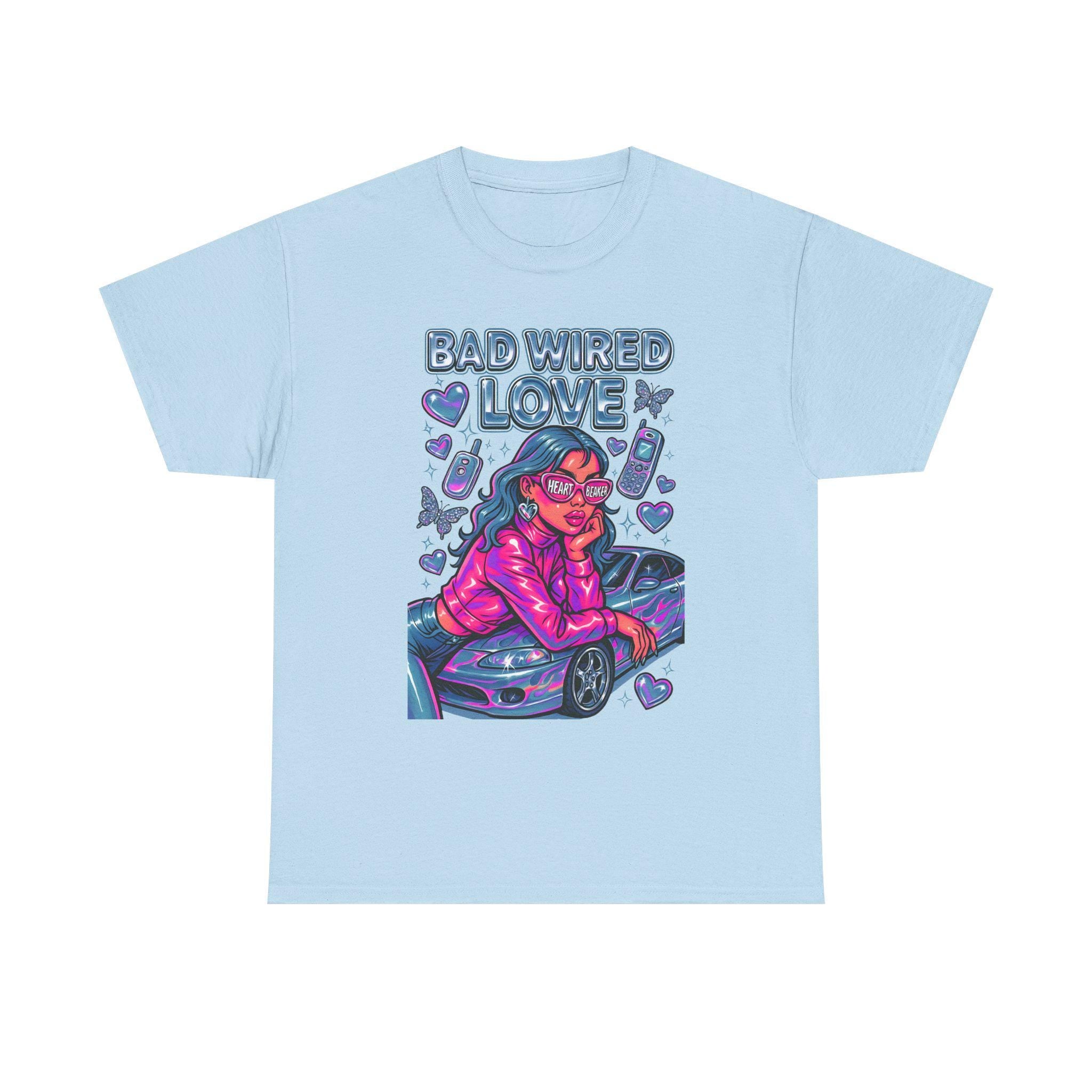 Y2K Chrome Graphic Tee: Bad Wired Heartbreaker, Race Car Chick Shirt