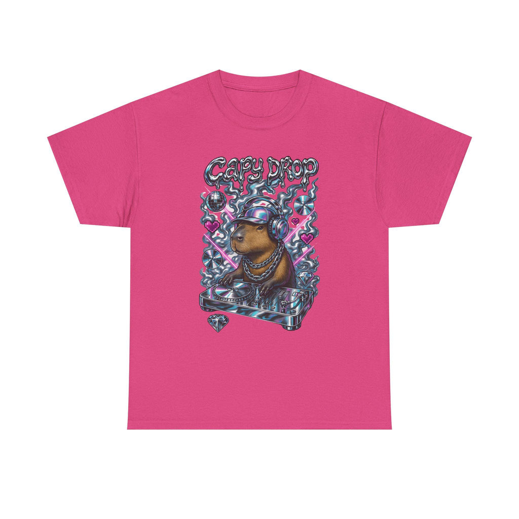 Y2K Capybara DJ Heavy Cotton Tee - Retro Graphic T-Shirt