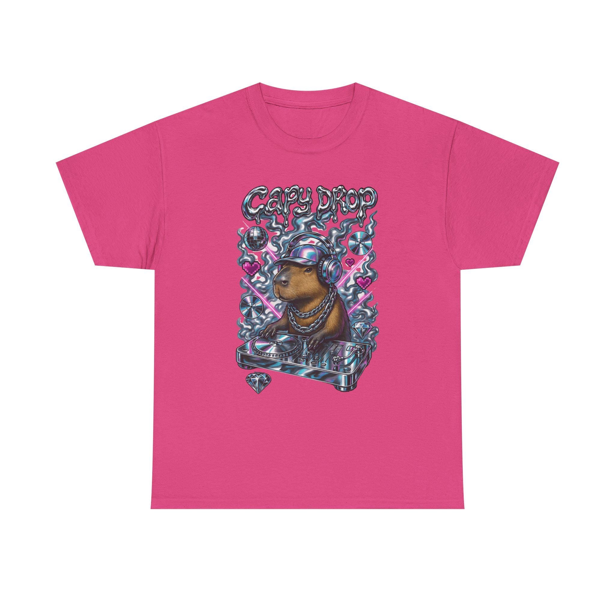 Y2K Capybara DJ Heavy Cotton Tee - Retro Graphic T-Shirt