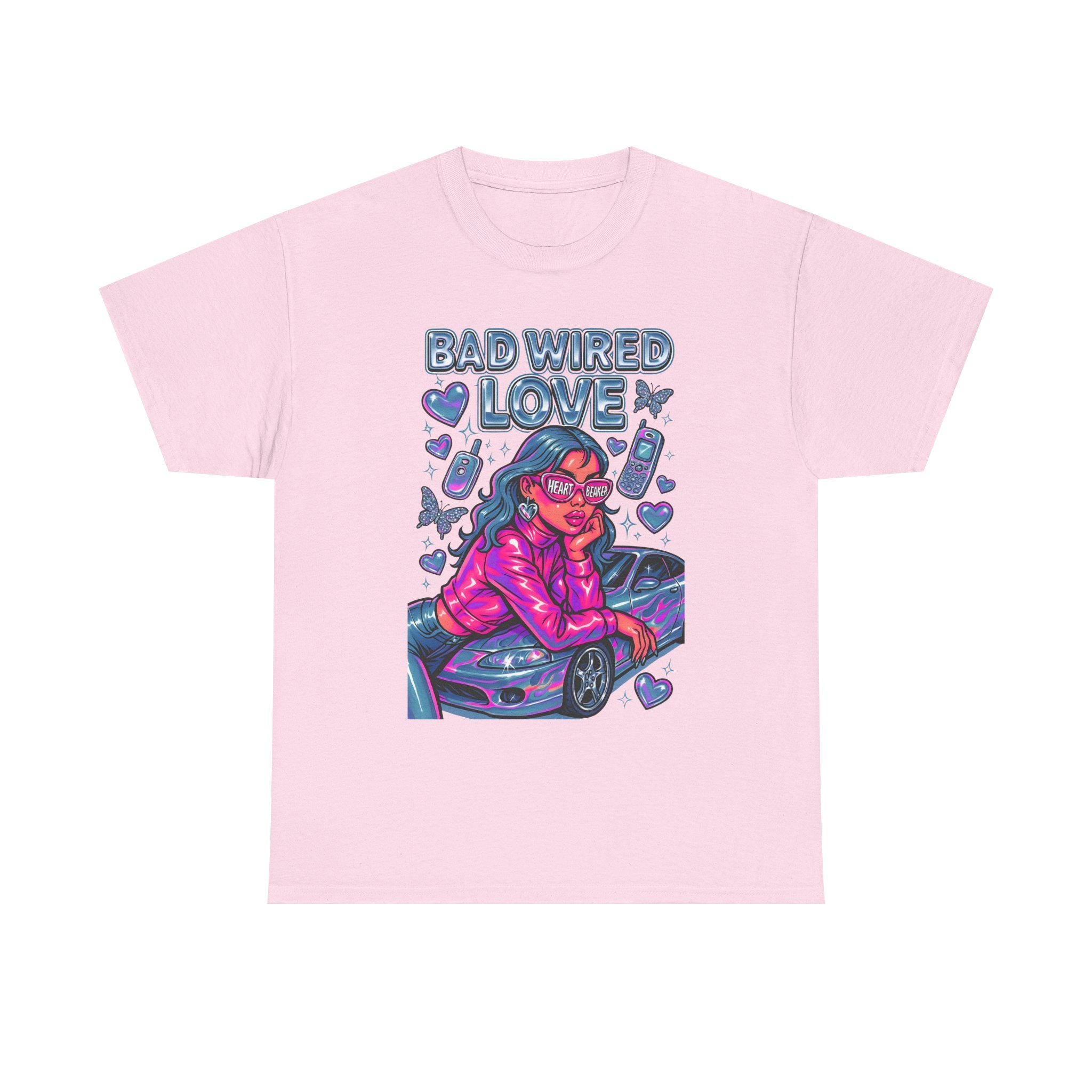 Y2K Chrome Graphic Tee: Bad Wired Heartbreaker, Race Car Chick Shirt