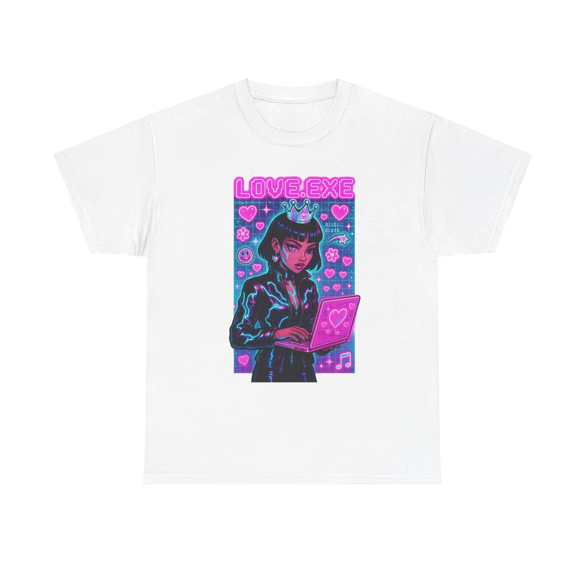 Y2K Cyber Love Exe Graphic Tee - Hacker Girl Retro T-Shirt