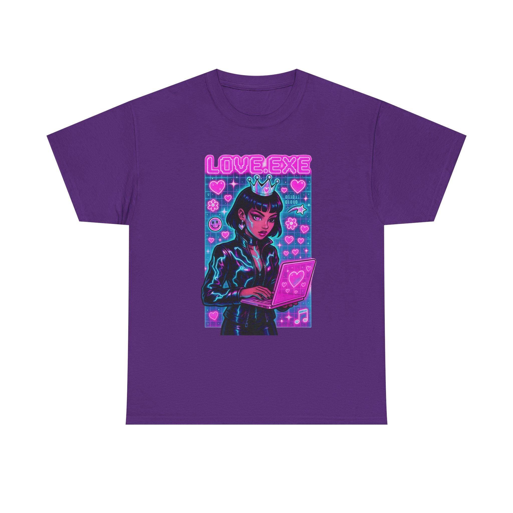 Y2K Cyber Love Exe Graphic Tee - Hacker Girl Retro T-Shirt