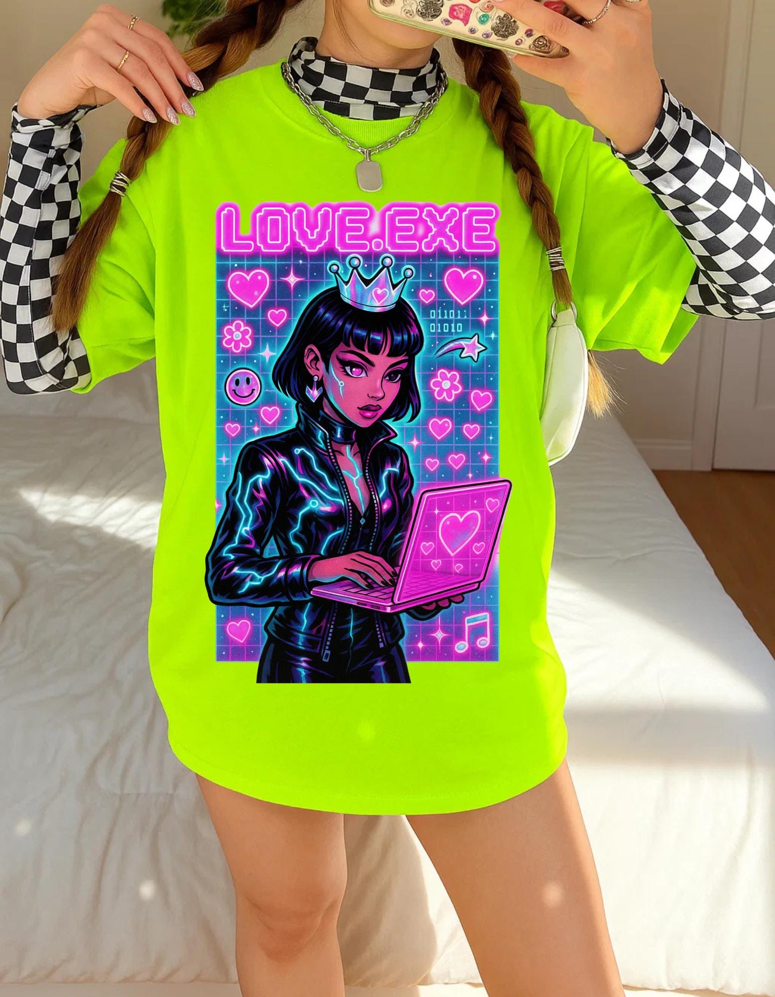 Y2K Cyber Love Exe Graphic Tee - Hacker Girl Retro T-Shirt