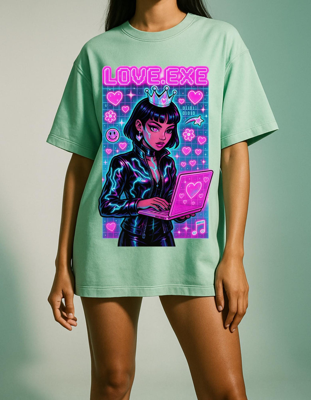 Y2K Cyber Love Exe Graphic Tee - Hacker Girl Retro T-Shirt