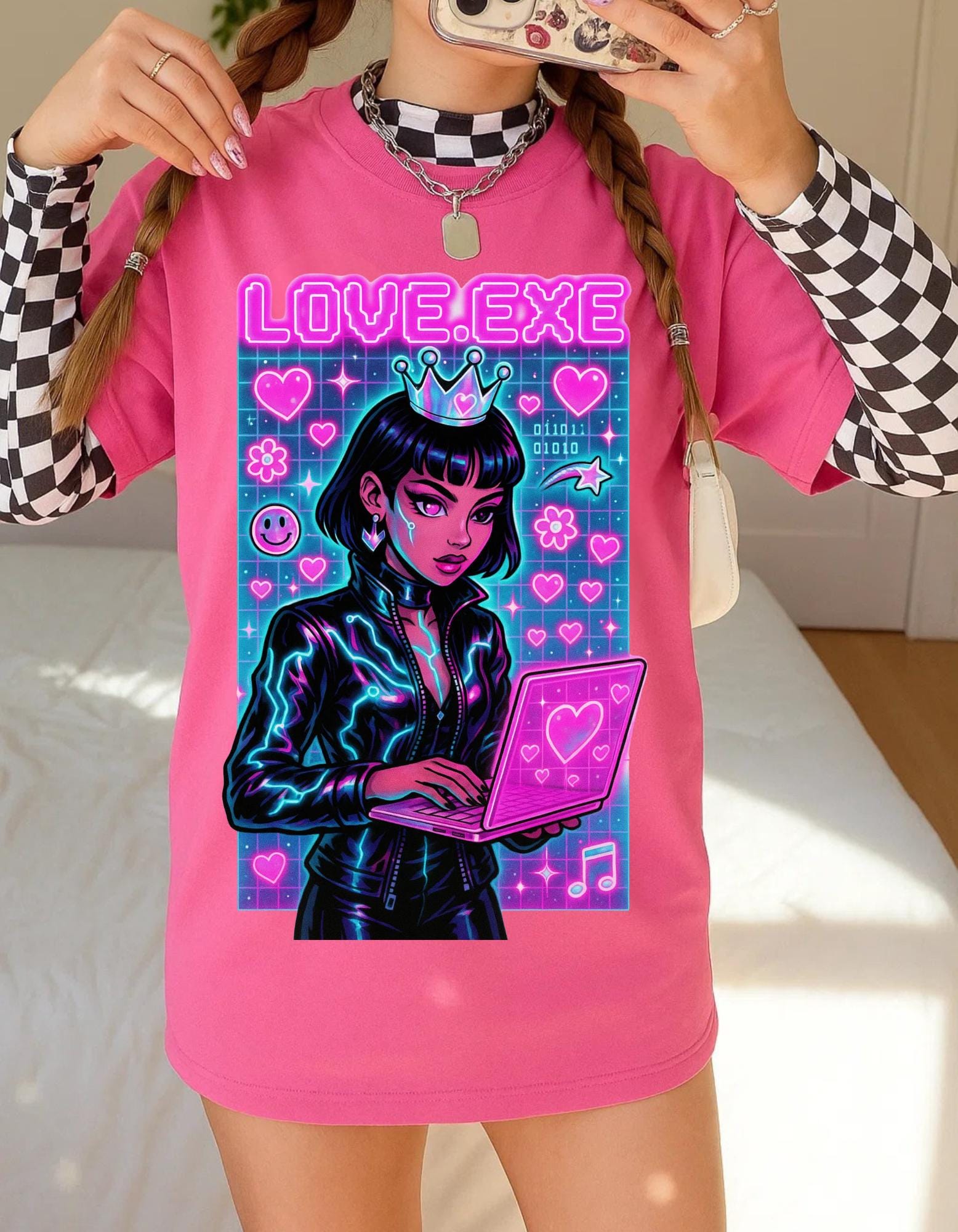 Y2K Cyber Love Exe Graphic Tee - Hacker Girl Retro T-Shirt