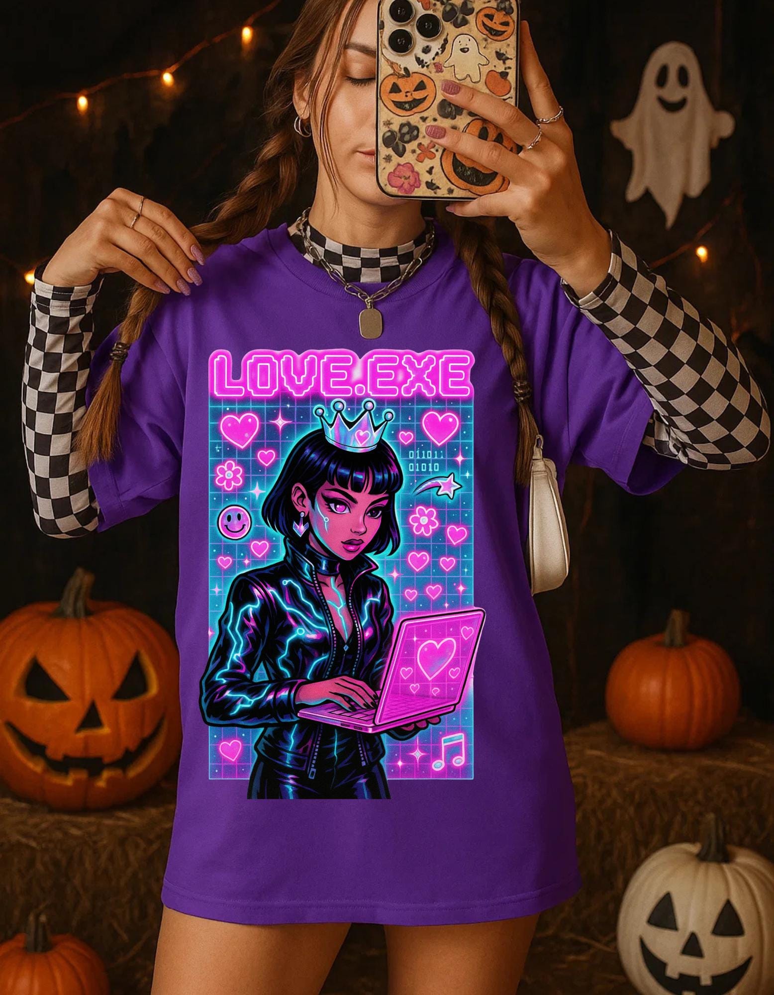 Y2K Cyber Love Exe Graphic Tee - Hacker Girl Retro T-Shirt