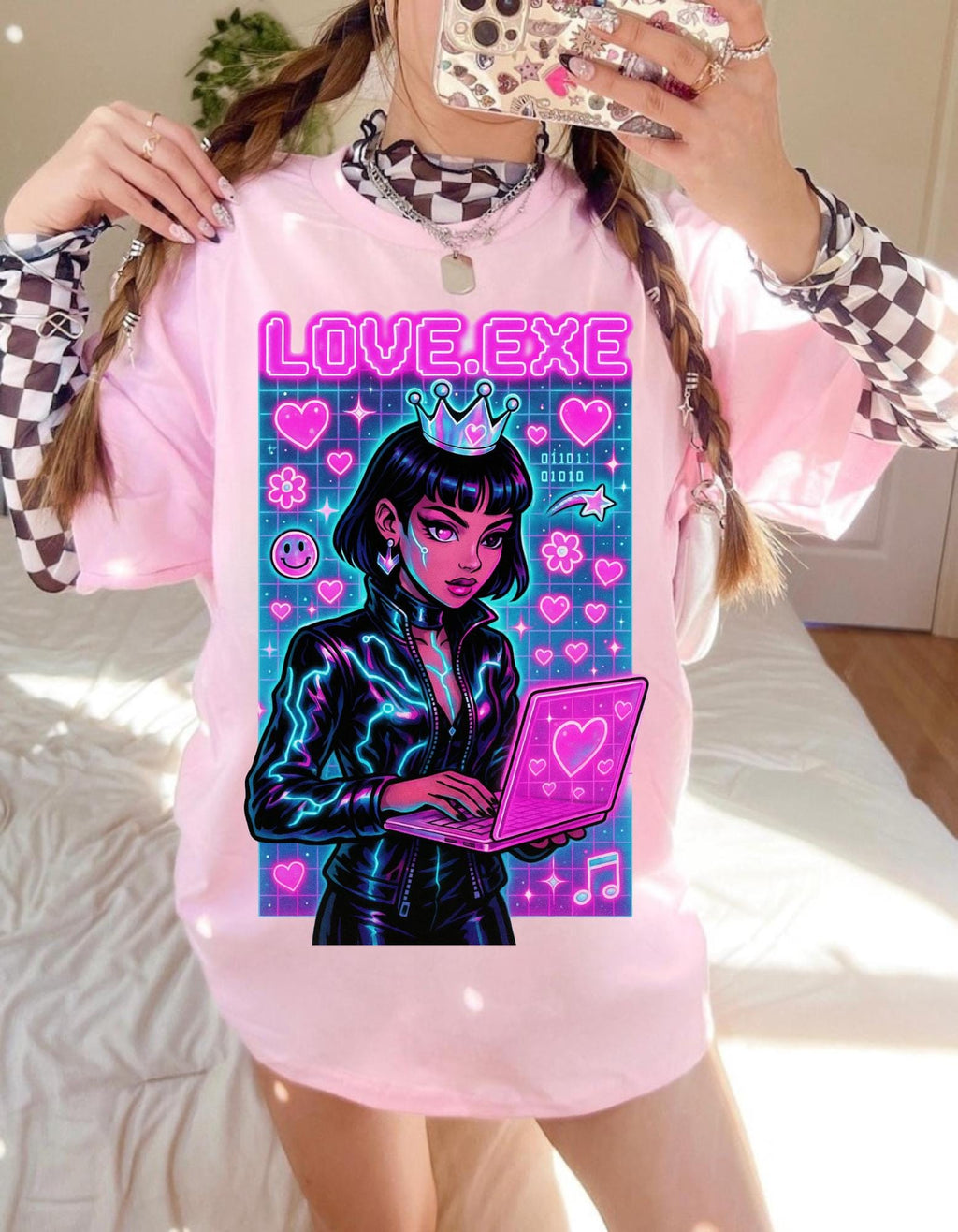 Y2K Cyber Love Exe Graphic Tee - Hacker Girl Retro T-Shirt