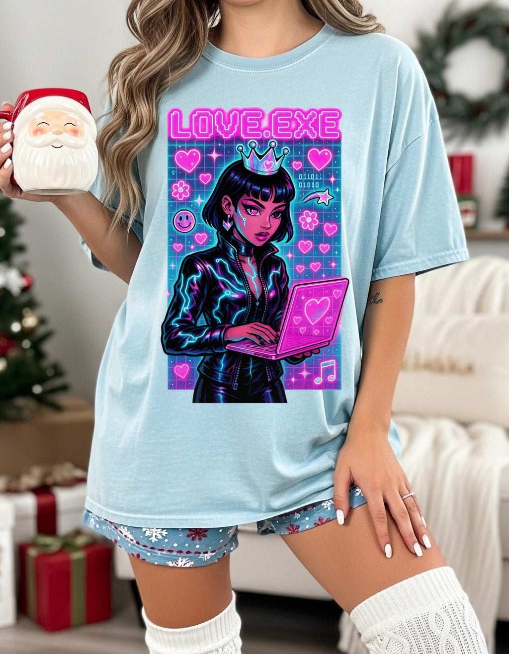 Y2K Cyber Love Exe Graphic Tee - Hacker Girl Retro T-Shirt