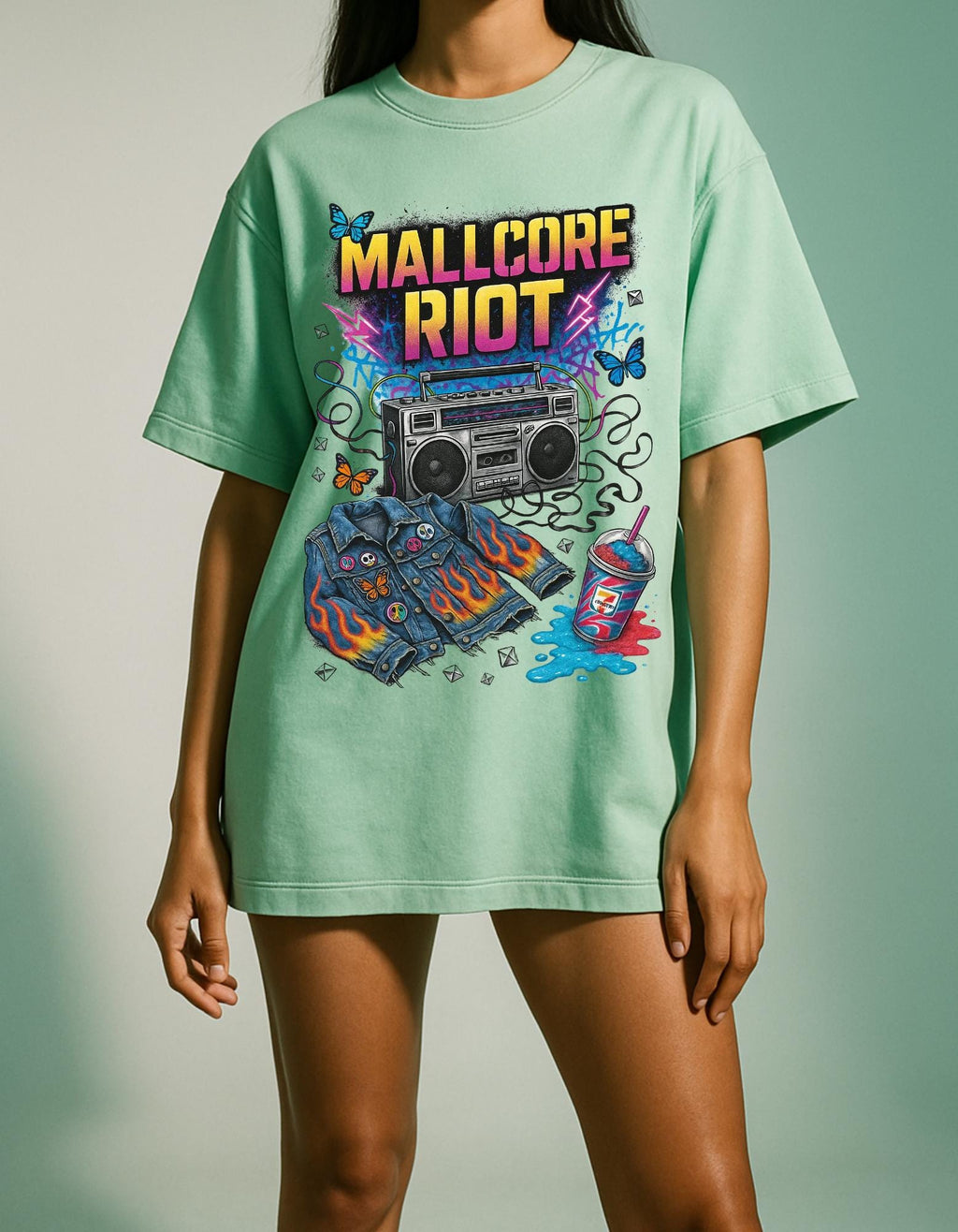 Mallcore Riot Graphic Tee: 90s Grunge Skater Style Alternative Streetwear Fashion