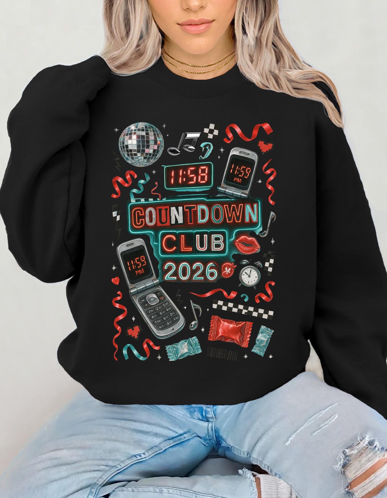 Countdown Club 2026 Sweatshirt New Year Party Retro Electronics Design Vintage Unisex Celebration Wear