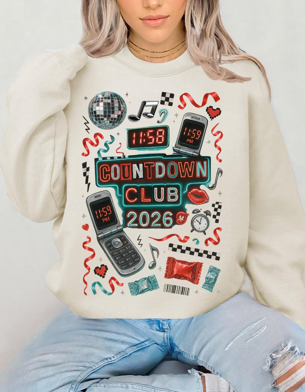 Countdown Club 2026 Sweatshirt New Year Party Retro Electronics Design Vintage Unisex Celebration Wear