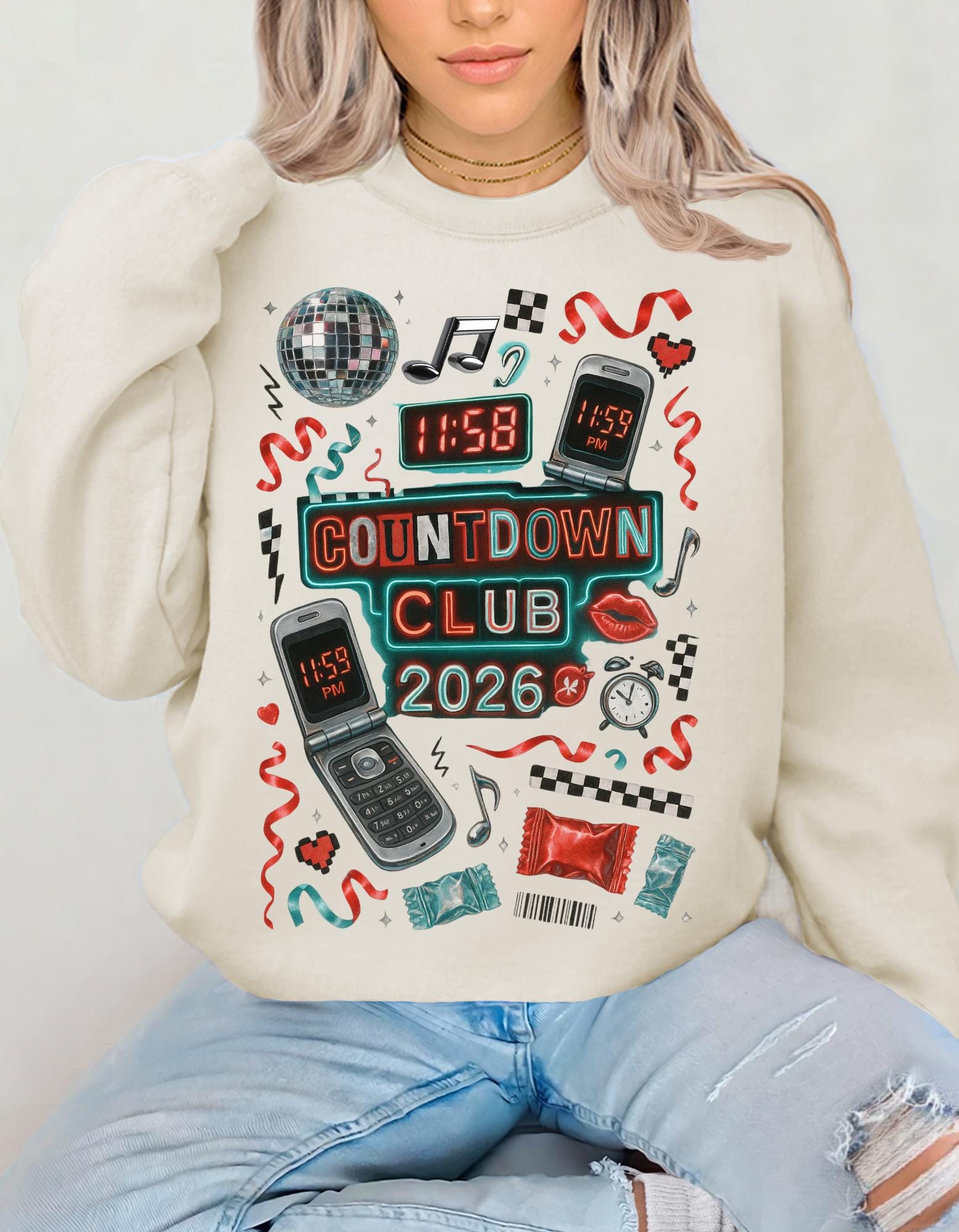 Countdown Club 2026 Sweatshirt New Year Party Retro Electronics Design Vintage Unisex Celebration Wear