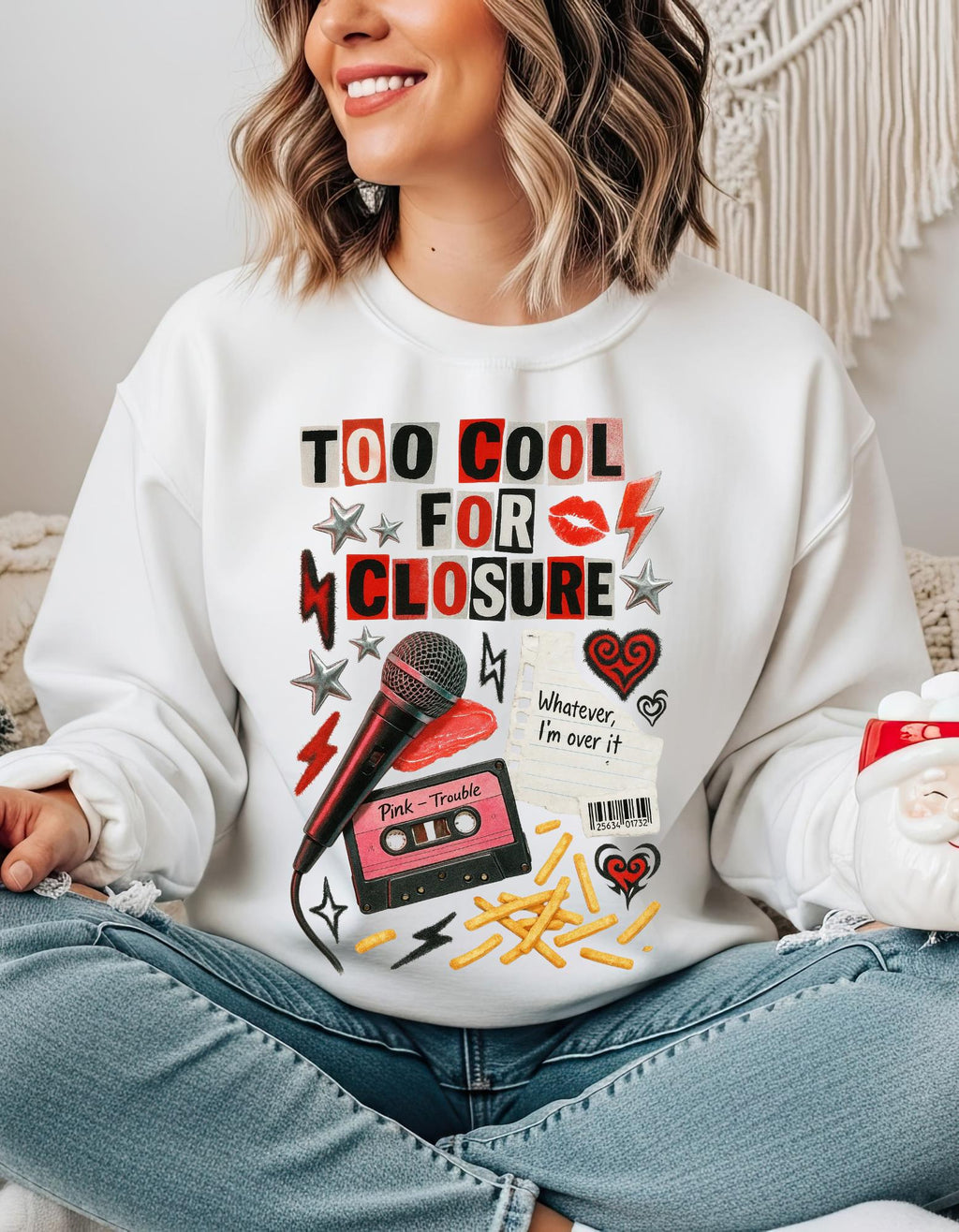 Too Cool For Closure Graphic Cassette Sweatshirt | Retro Punk Lightning Hearts Vintage Music Pullover