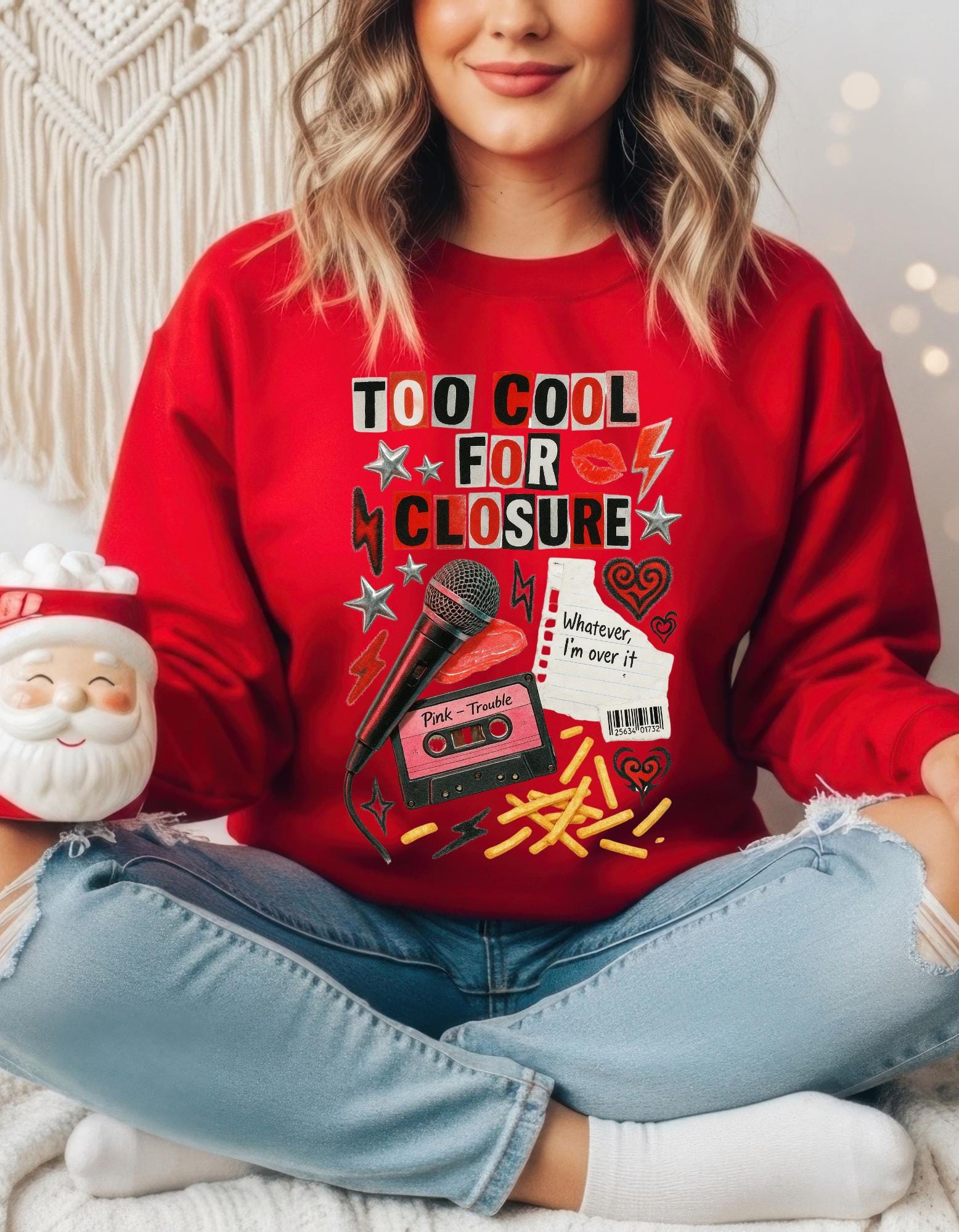 Too Cool For Closure Graphic Cassette Sweatshirt | Retro Punk Lightning Hearts Vintage Music Pullover