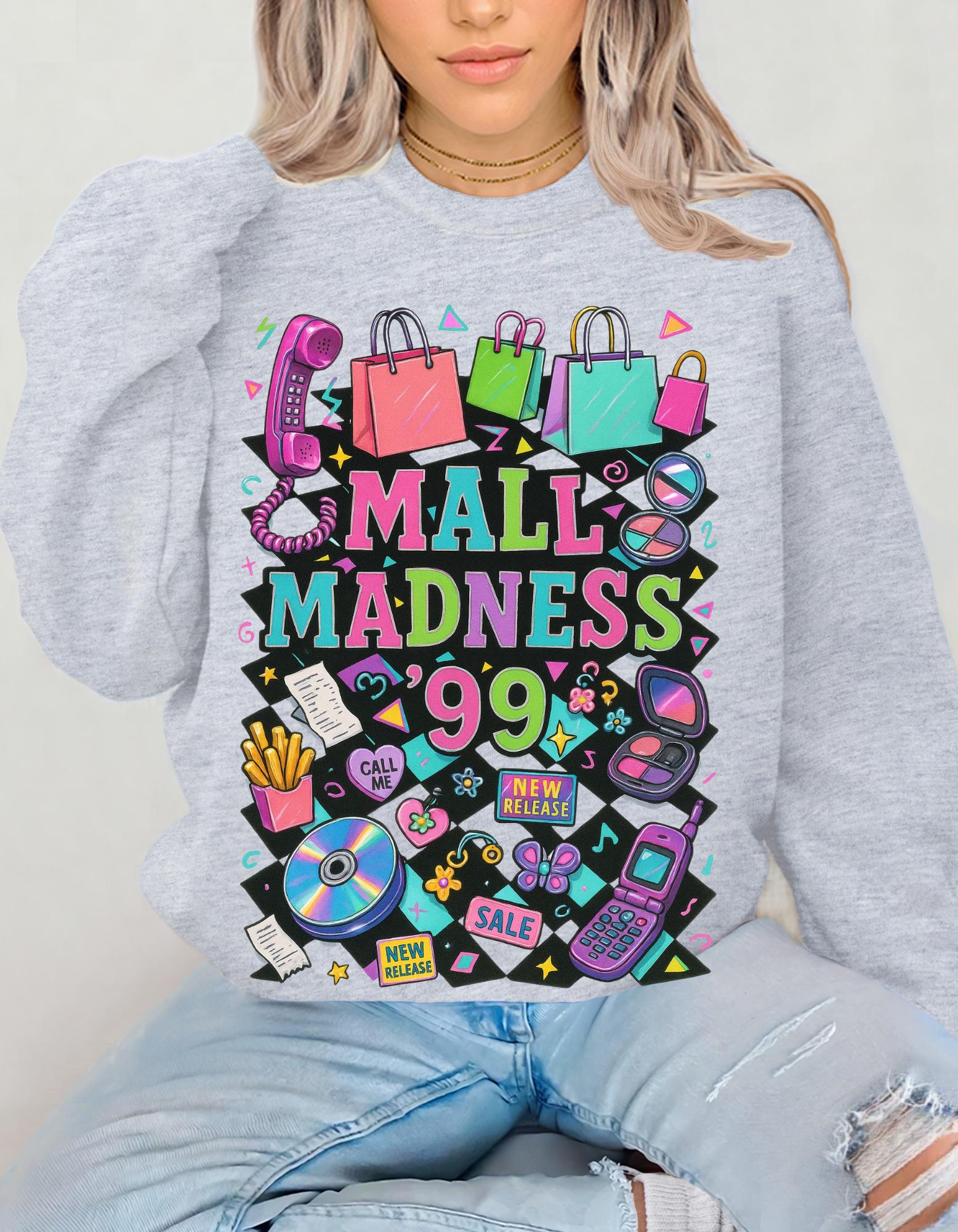 Mall Madness 99 Graphic Sweatshirt | Shopping Retro Arcade Design Unisex Crewneck