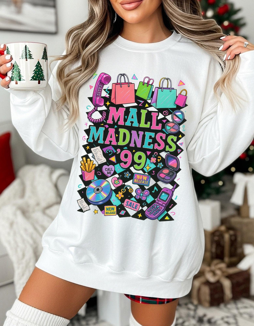 Mall Madness 99 Graphic Sweatshirt | Shopping Retro Arcade Design Unisex Crewneck