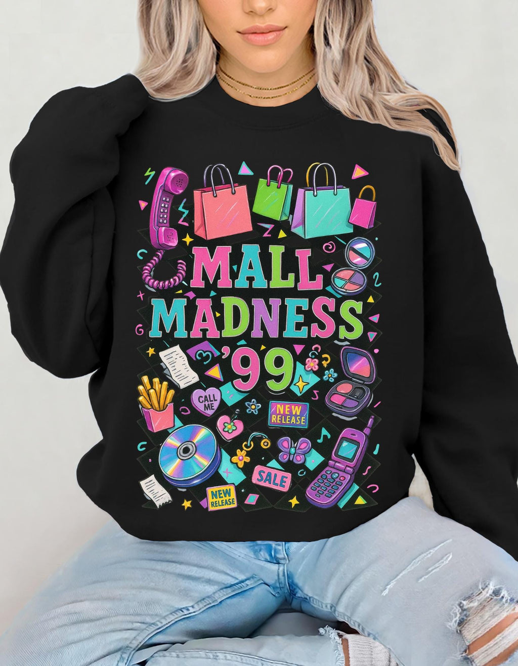 Mall Madness 99 Graphic Sweatshirt | Shopping Retro Arcade Design Unisex Crewneck