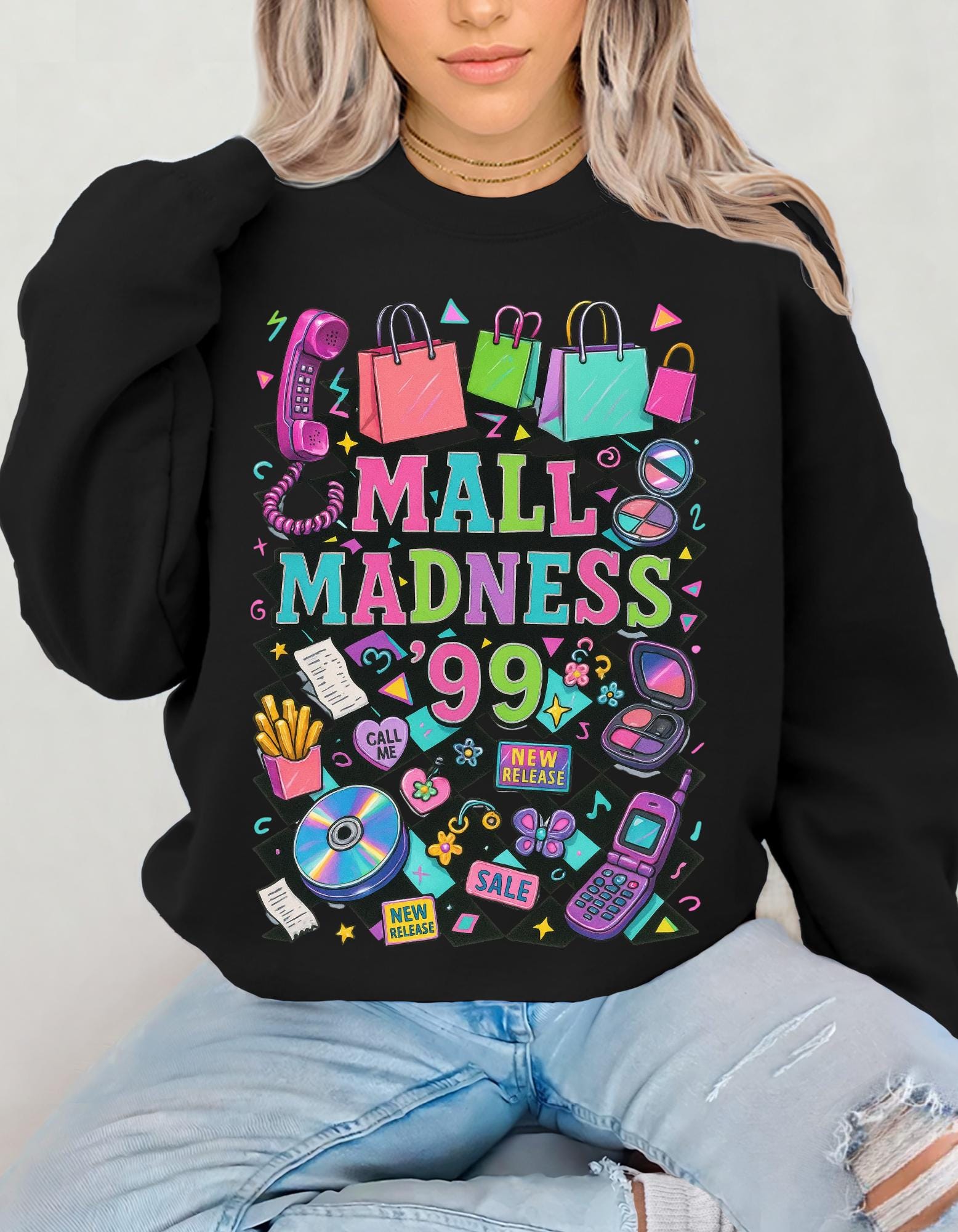 Mall Madness 99 Graphic Sweatshirt | Shopping Retro Arcade Design Unisex Crewneck