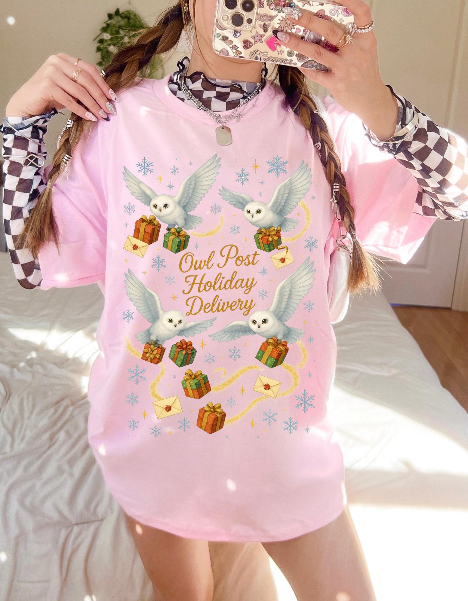 Magical Owl Holiday Delivery Sweatshirt: Potter Fans Christmas Pullover