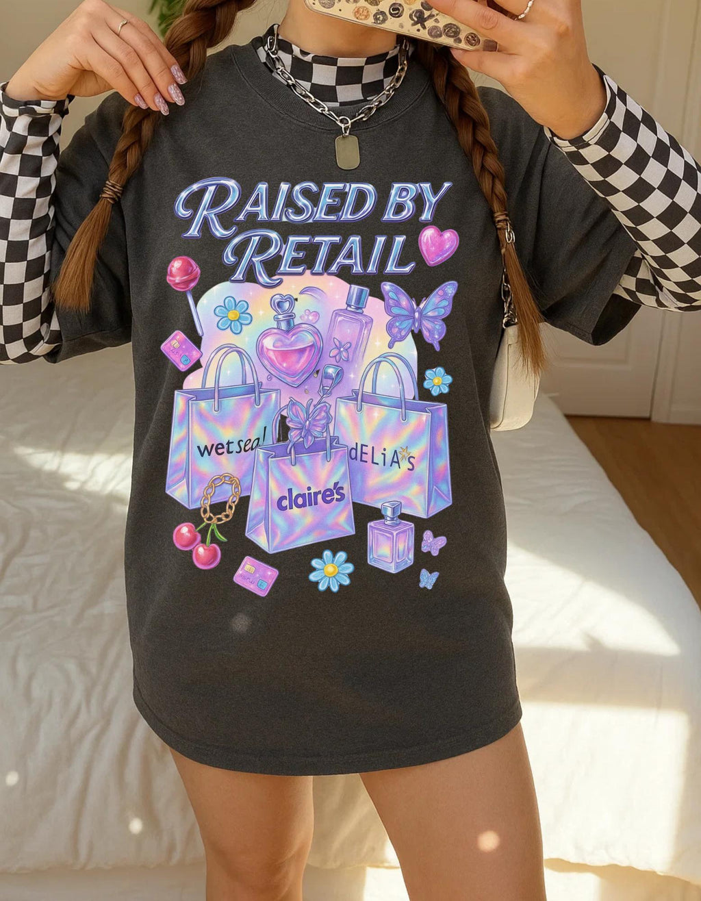 Raised by Retail Graphic Tee | Y2K Nostalgia Shirt | Mall Babe Era T-Shirt