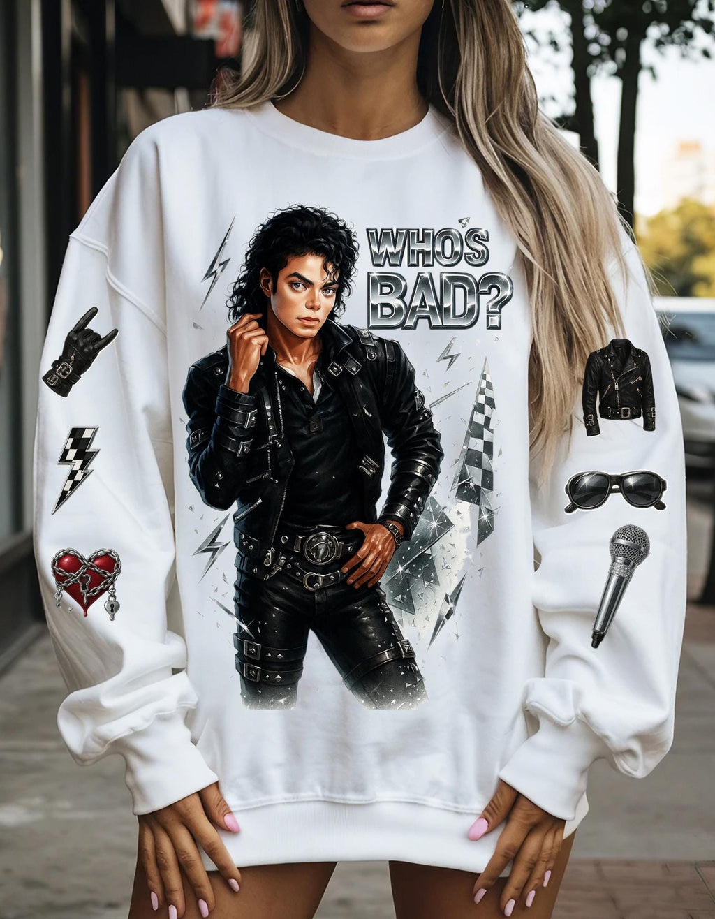 Mj parody Sweatshirt: King of Pop, Who's Bad Crewneck