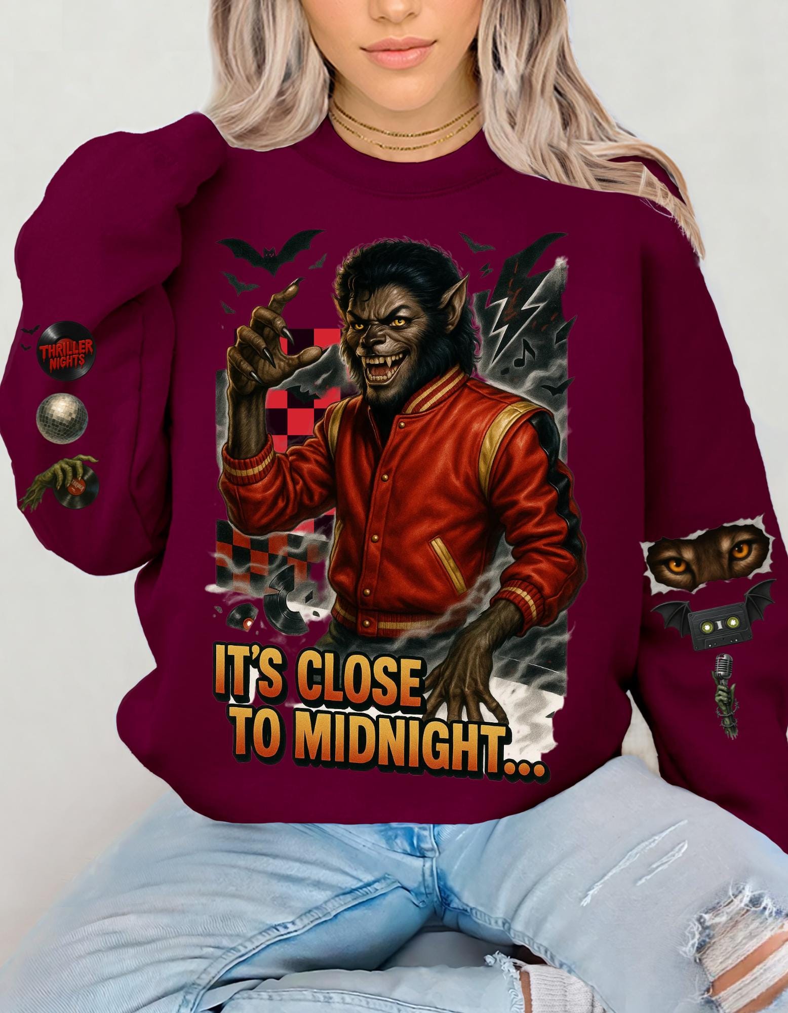 Retro Werewolf Sweatshirt: 80s Music Icon Thrills Crewneck