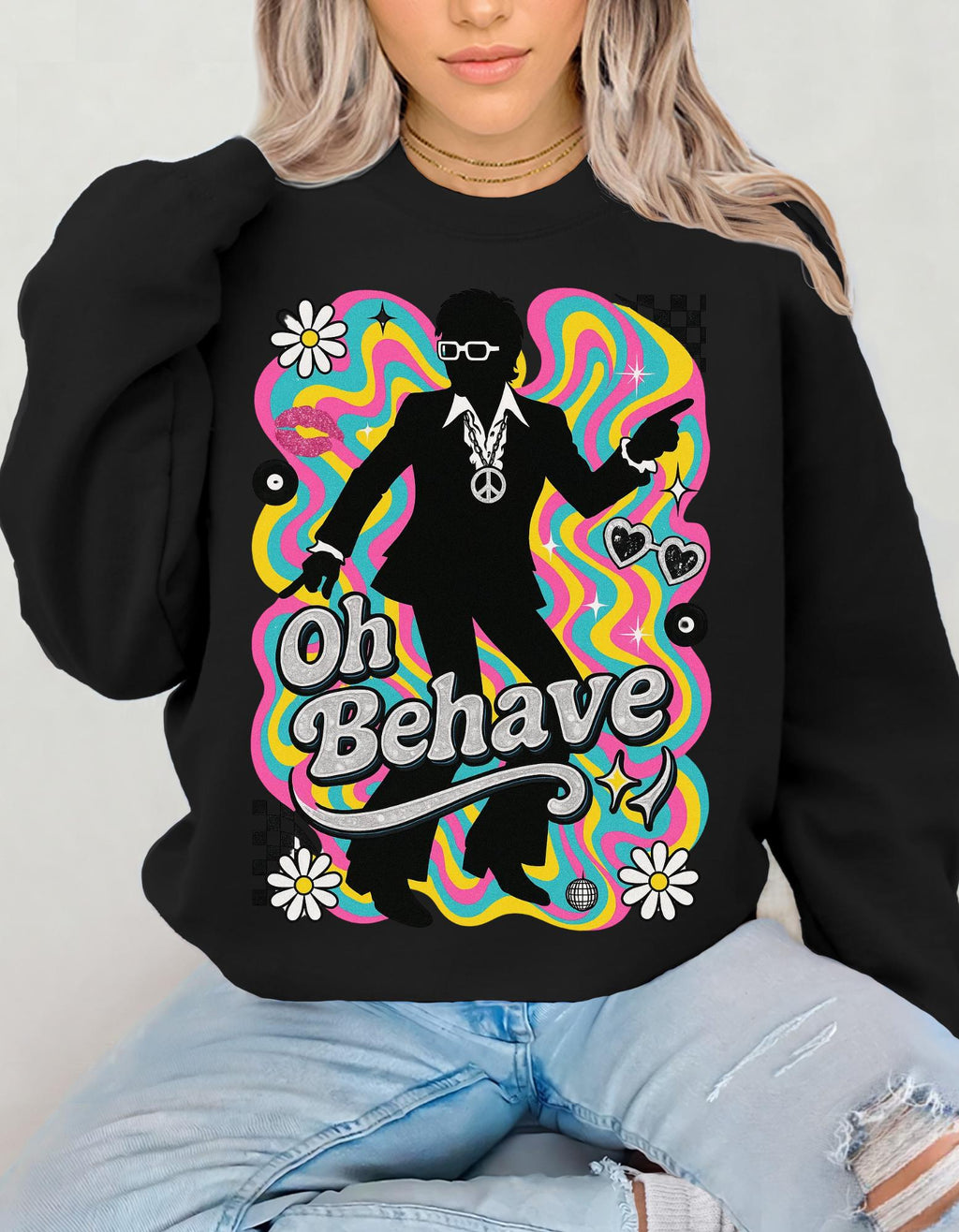 Retro 'Oh Behave' Sweatshirt | 60s Mod Style Peace Sign Pullover