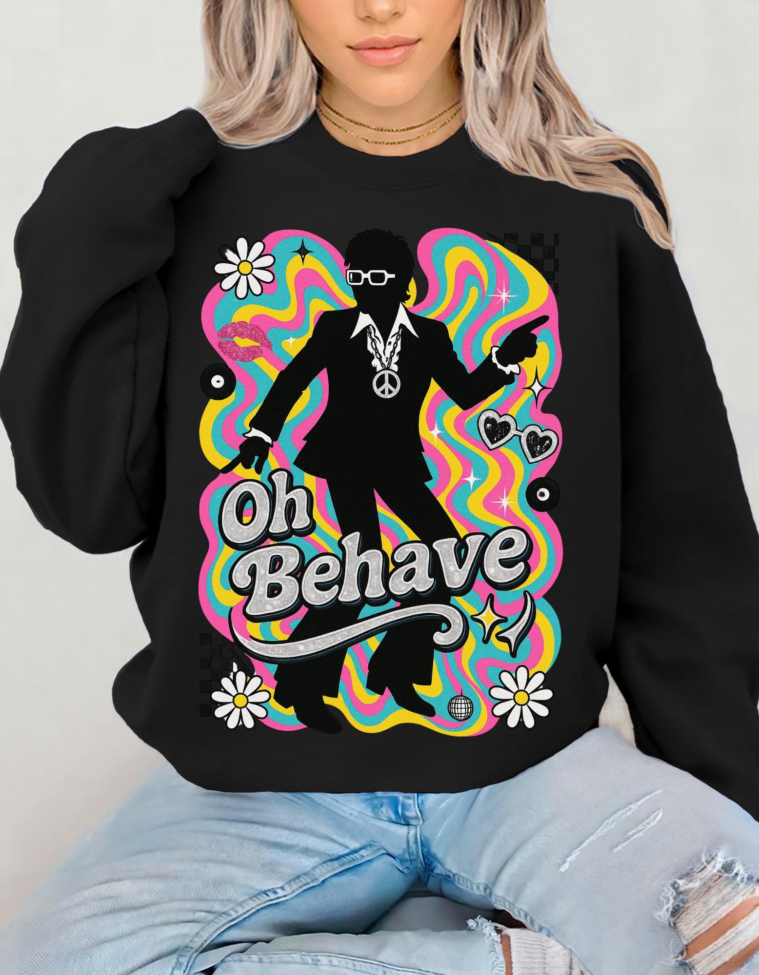 Retro 'Oh Behave' Sweatshirt | 60s Mod Style Peace Sign Pullover