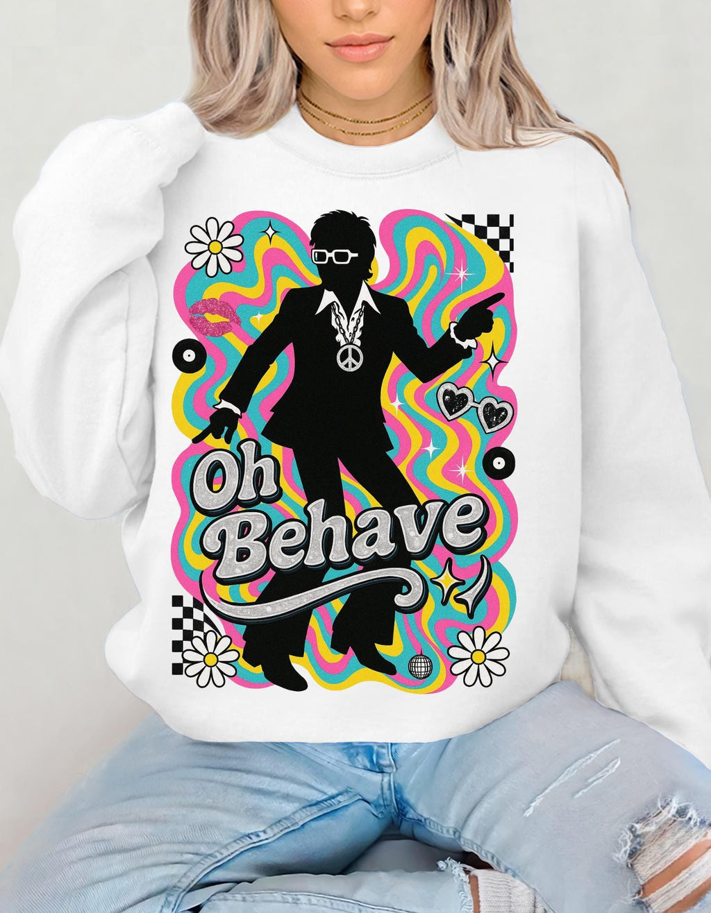 Retro 'Oh Behave' Sweatshirt | 60s Mod Style Peace Sign Pullover