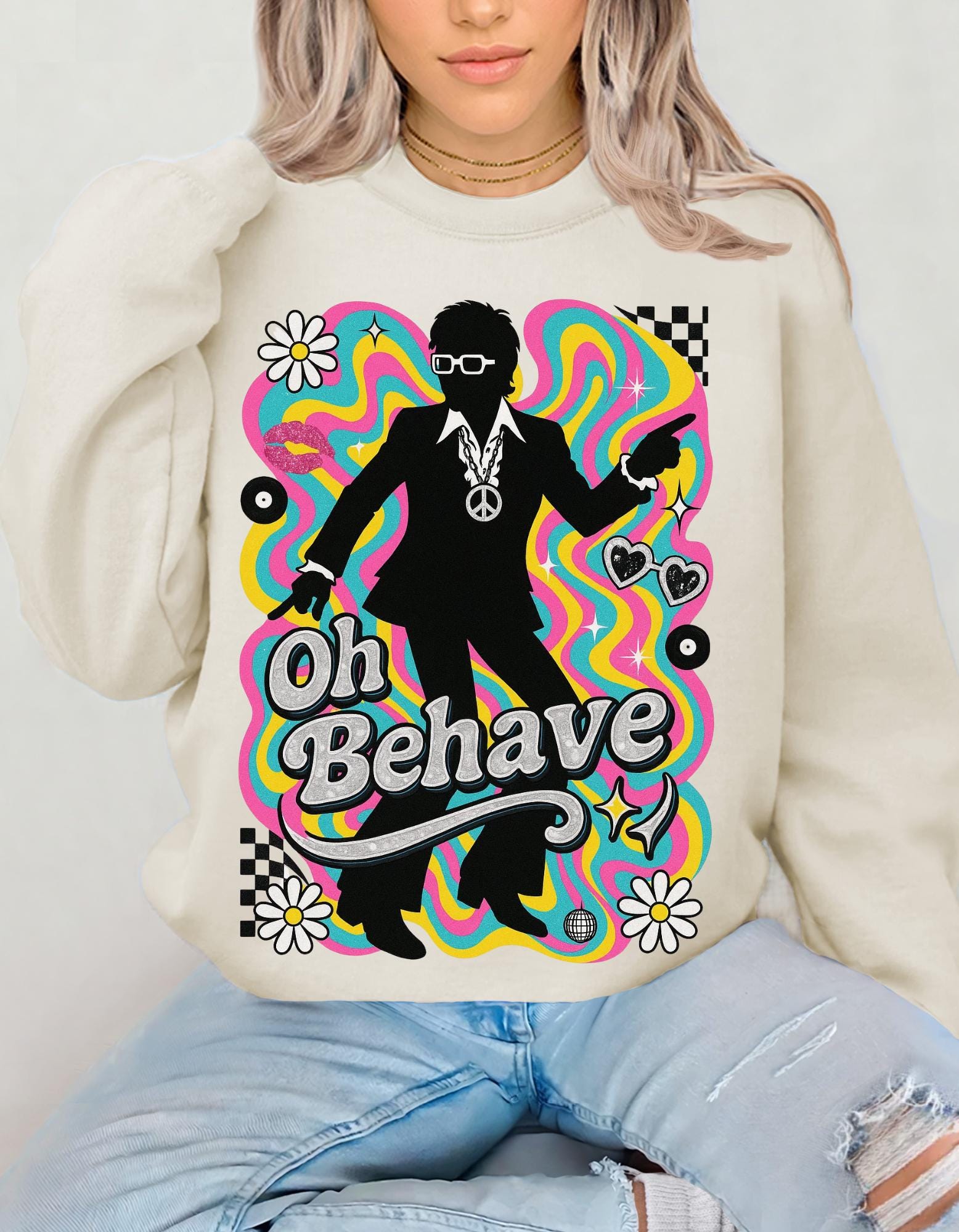 Retro 'Oh Behave' Sweatshirt | 60s Mod Style Peace Sign Pullover