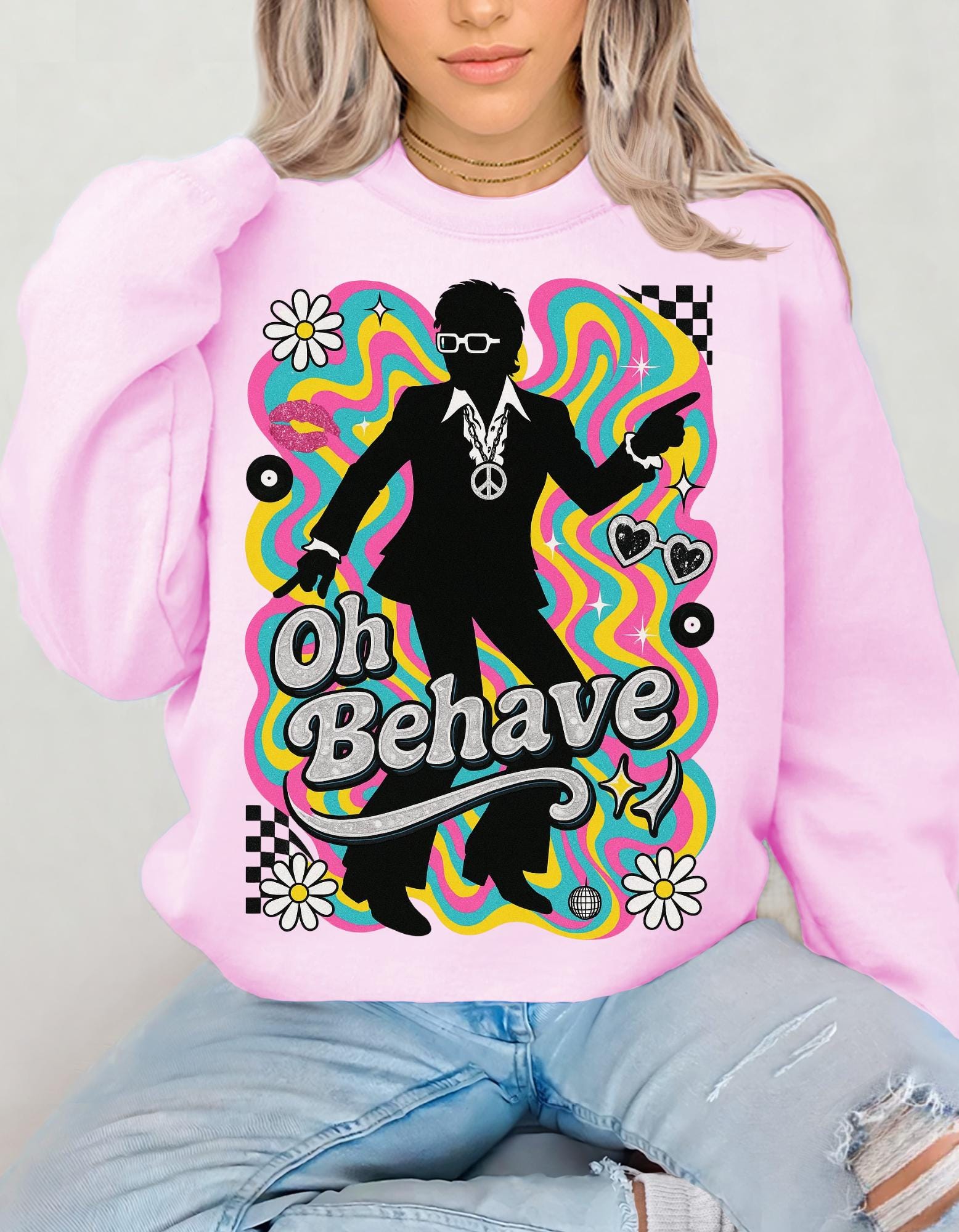 Retro 'Oh Behave' Sweatshirt | 60s Mod Style Peace Sign Pullover