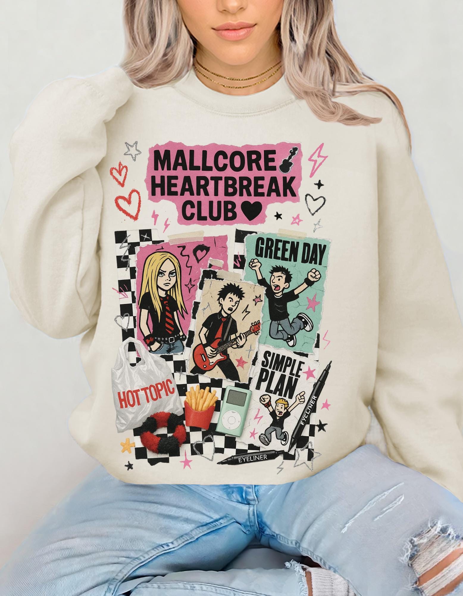 Y2K Pop Punk Graphic Sweatshirt | Mallcore Heartbreak Club Tee