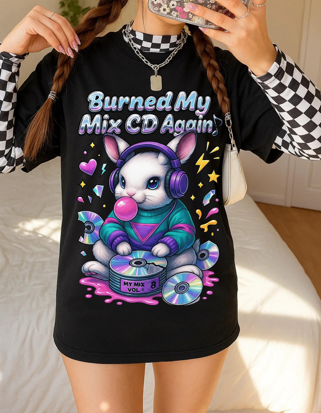 Y2K Bunny Graphic Tee Lime Green Oversized Unisex T-Shirt Vintage Cotton Casual Wear Gift