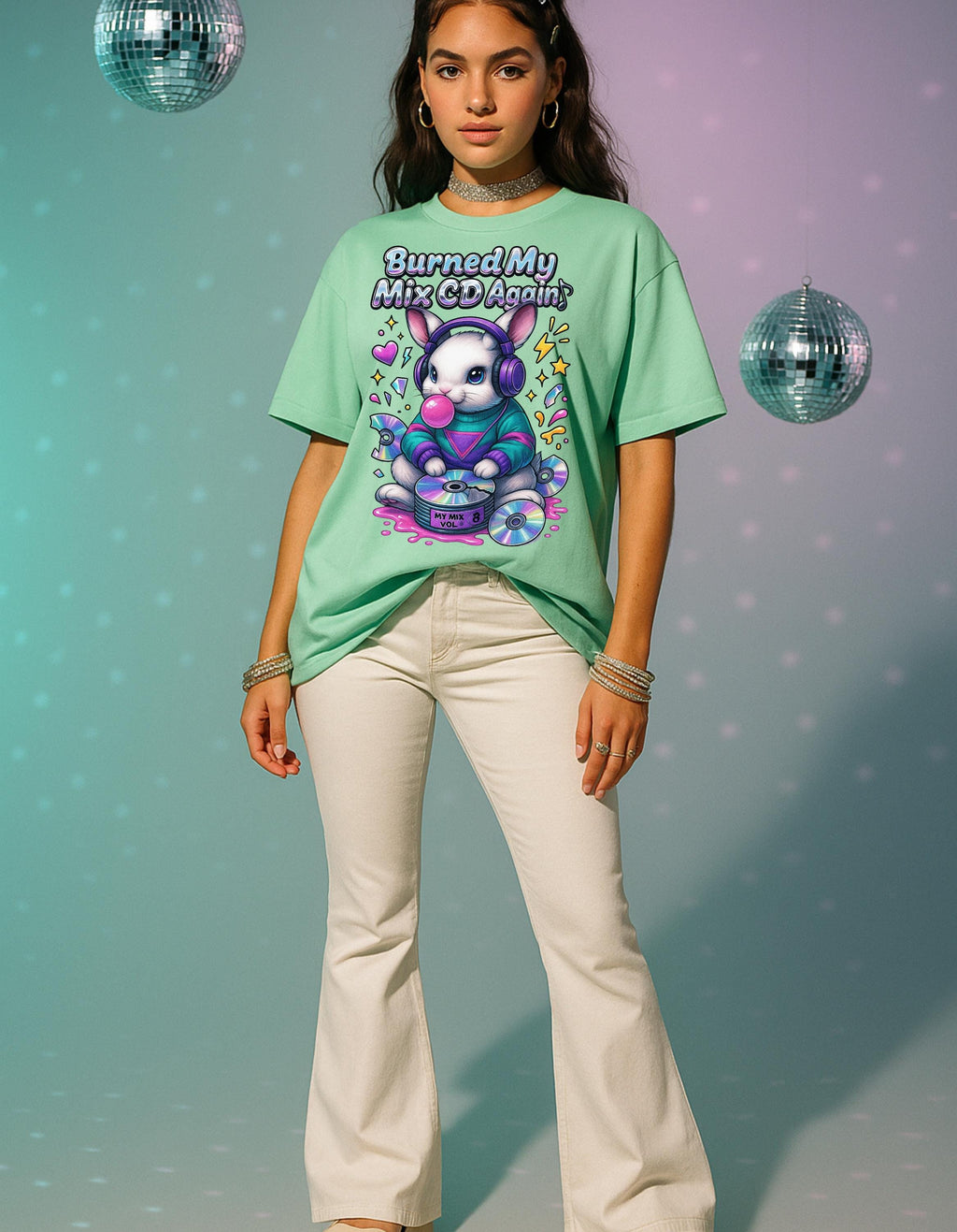 Y2K Bunny Graphic Tee Lime Green Oversized Unisex T-Shirt Vintage Cotton Casual Wear Gift
