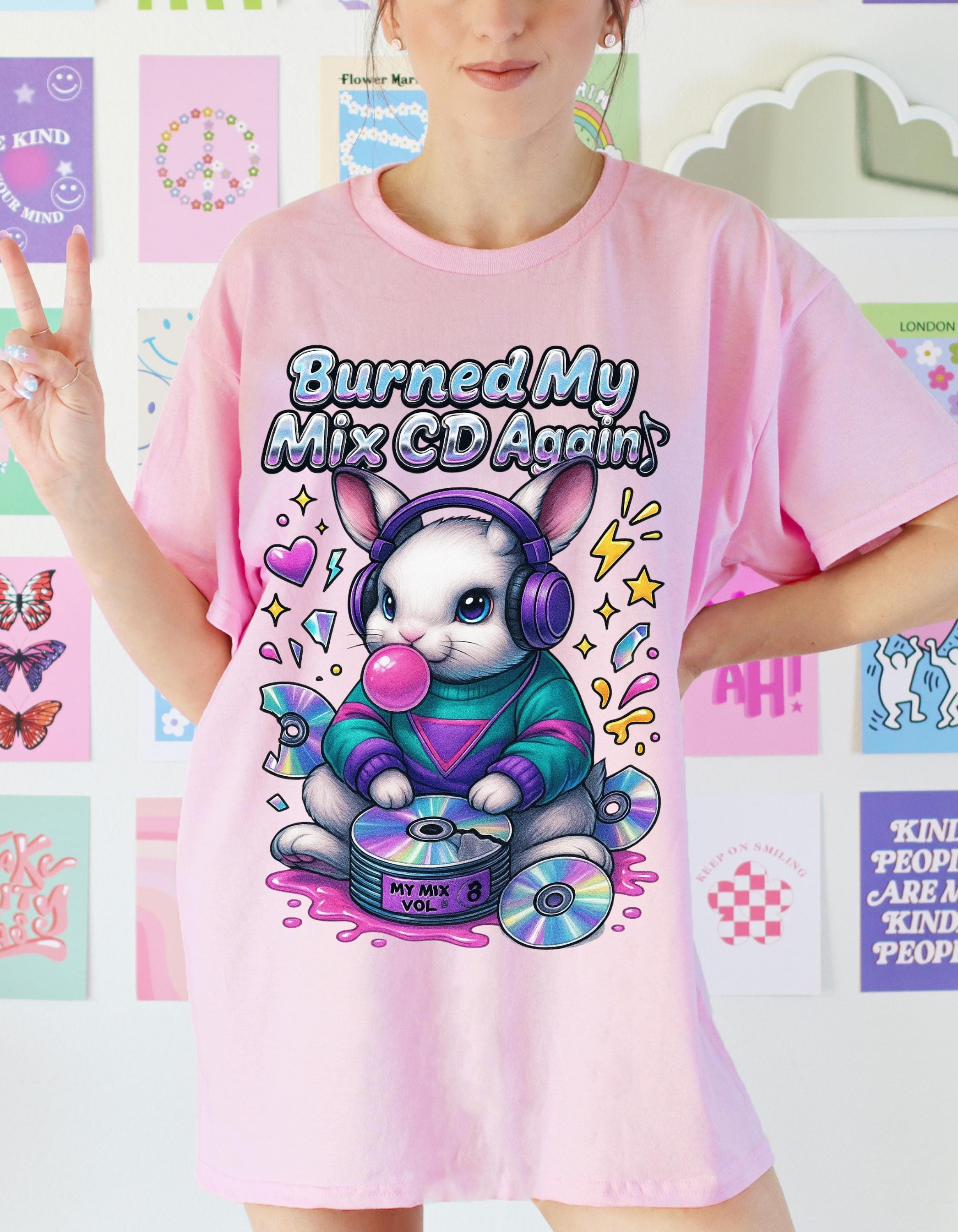Y2K Bunny Graphic Tee Lime Green Oversized Unisex T-Shirt Vintage Cotton Casual Wear Gift