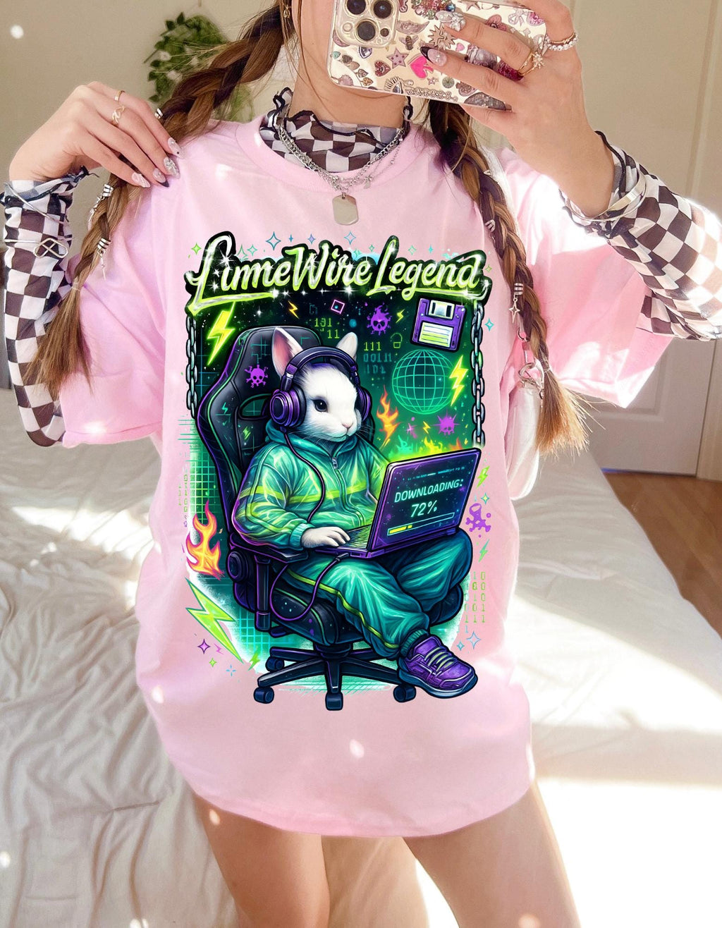 LimeWire Legend Y2K Bunny Computer Graphic T-Shirt - Retro Tech Nostalgia Tee