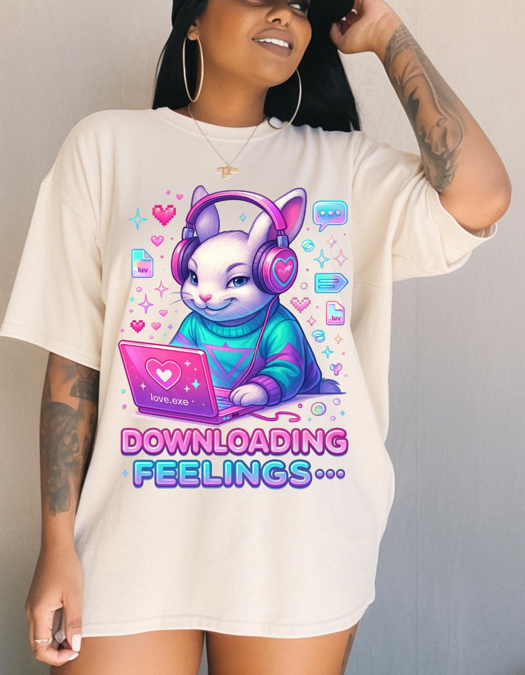 Cyber Bunny Graphic Tee: Y2K Pink Techcore Shirt