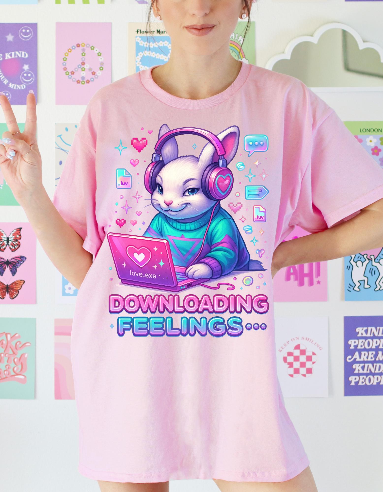 Cyber Bunny Graphic Tee: Y2K Pink Techcore Shirt